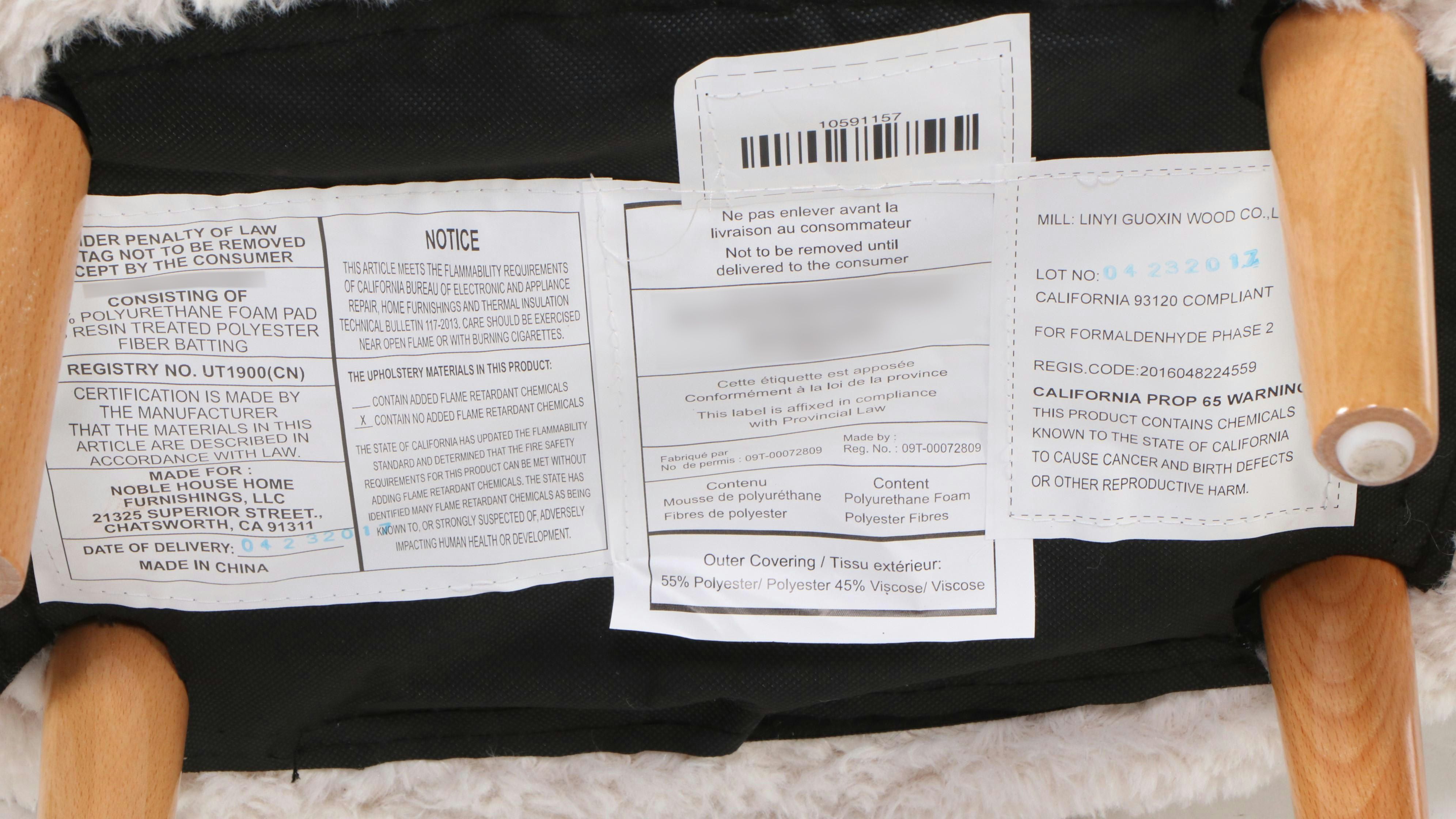 Noble House "Madison Velvet Sheep" Ottoman