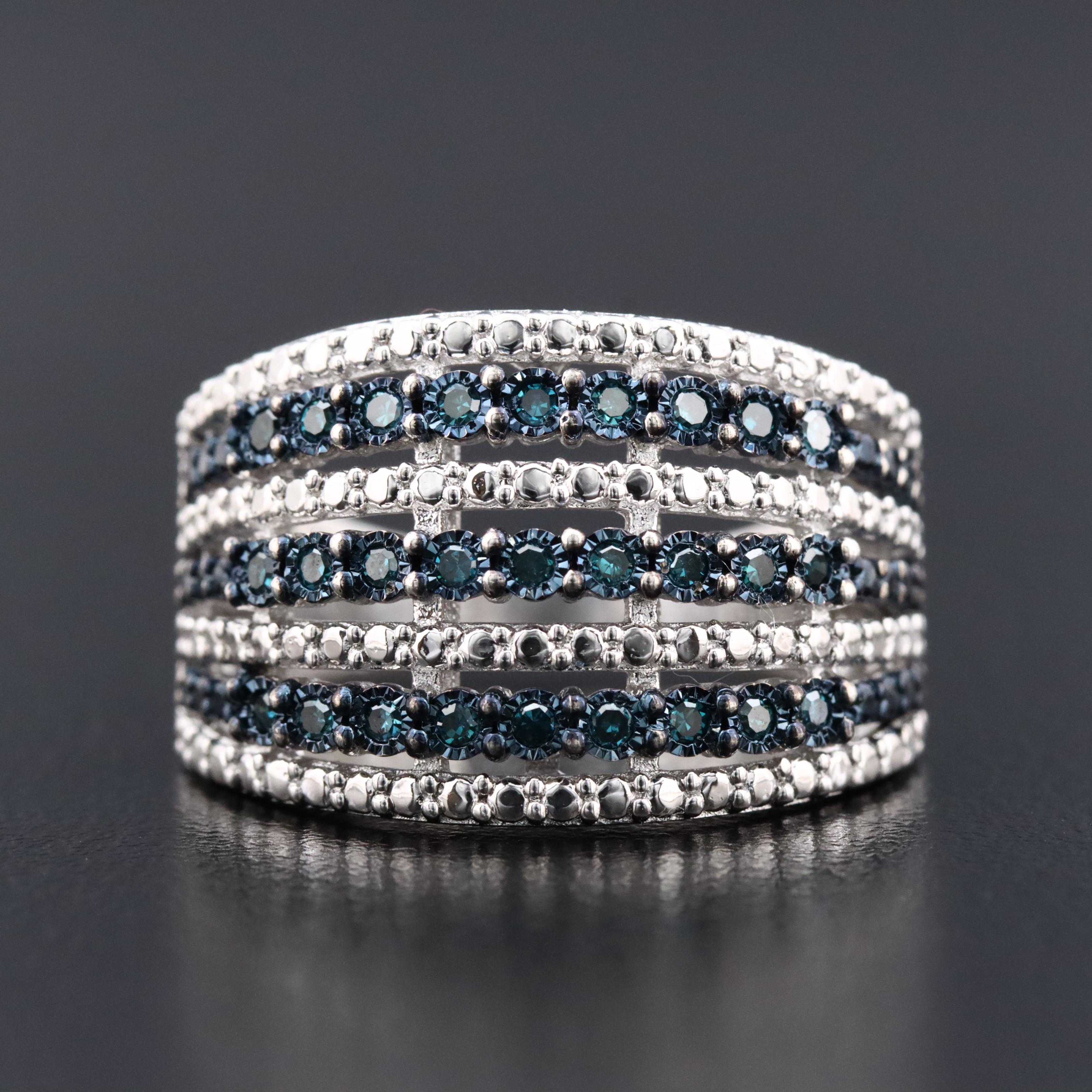 Sterling Lab Grown Fancy Blue Diamond Ring