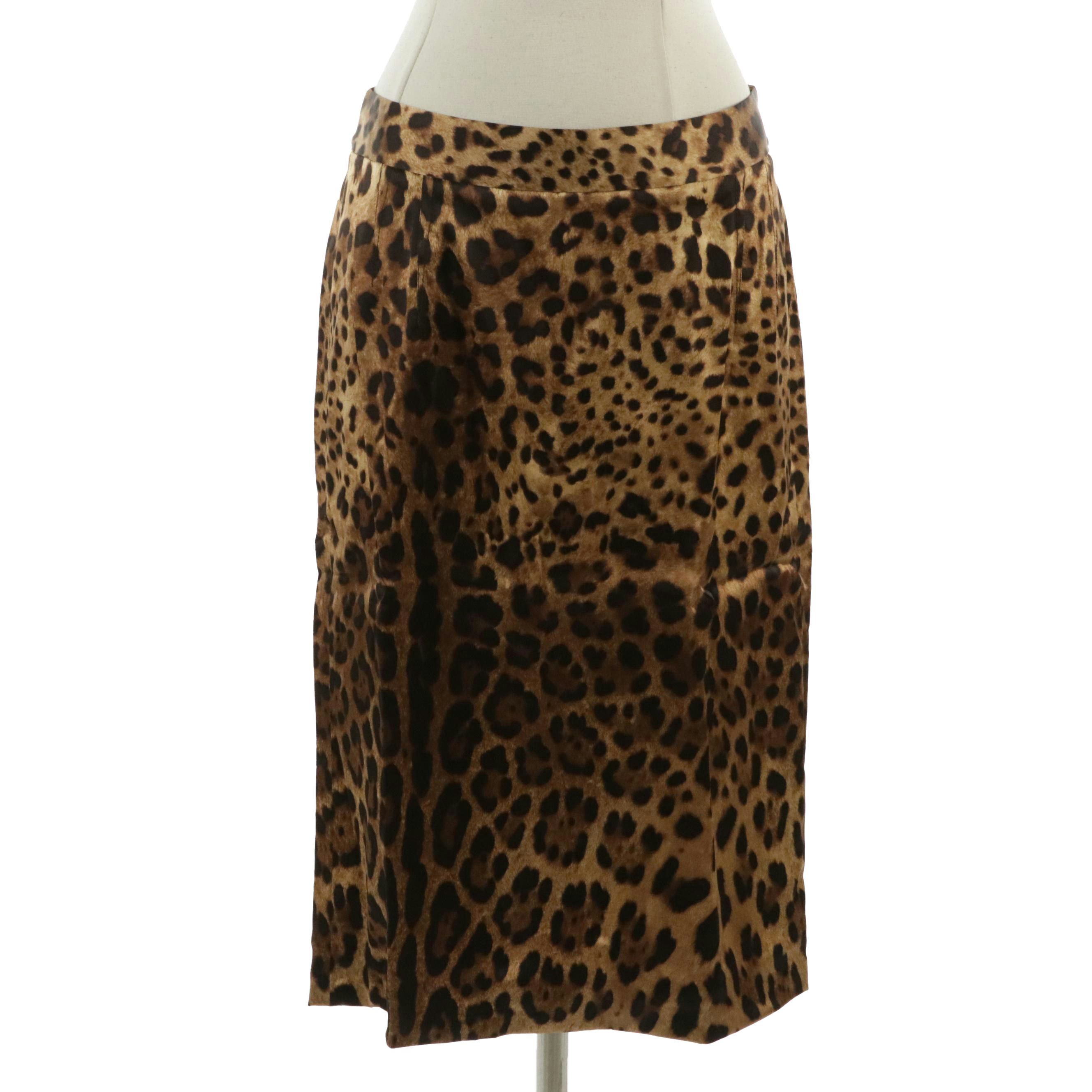 Dolce & Gabbana Leopard Print Silk Blend Skirt with Tags