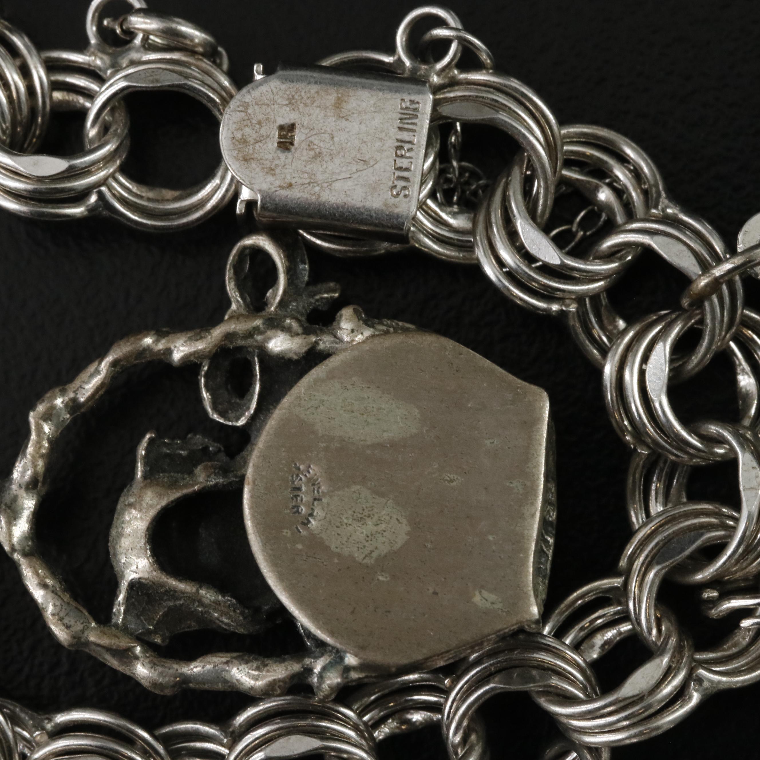 Vintage Sterling Charm Bracelet with Resin and Glass Charms