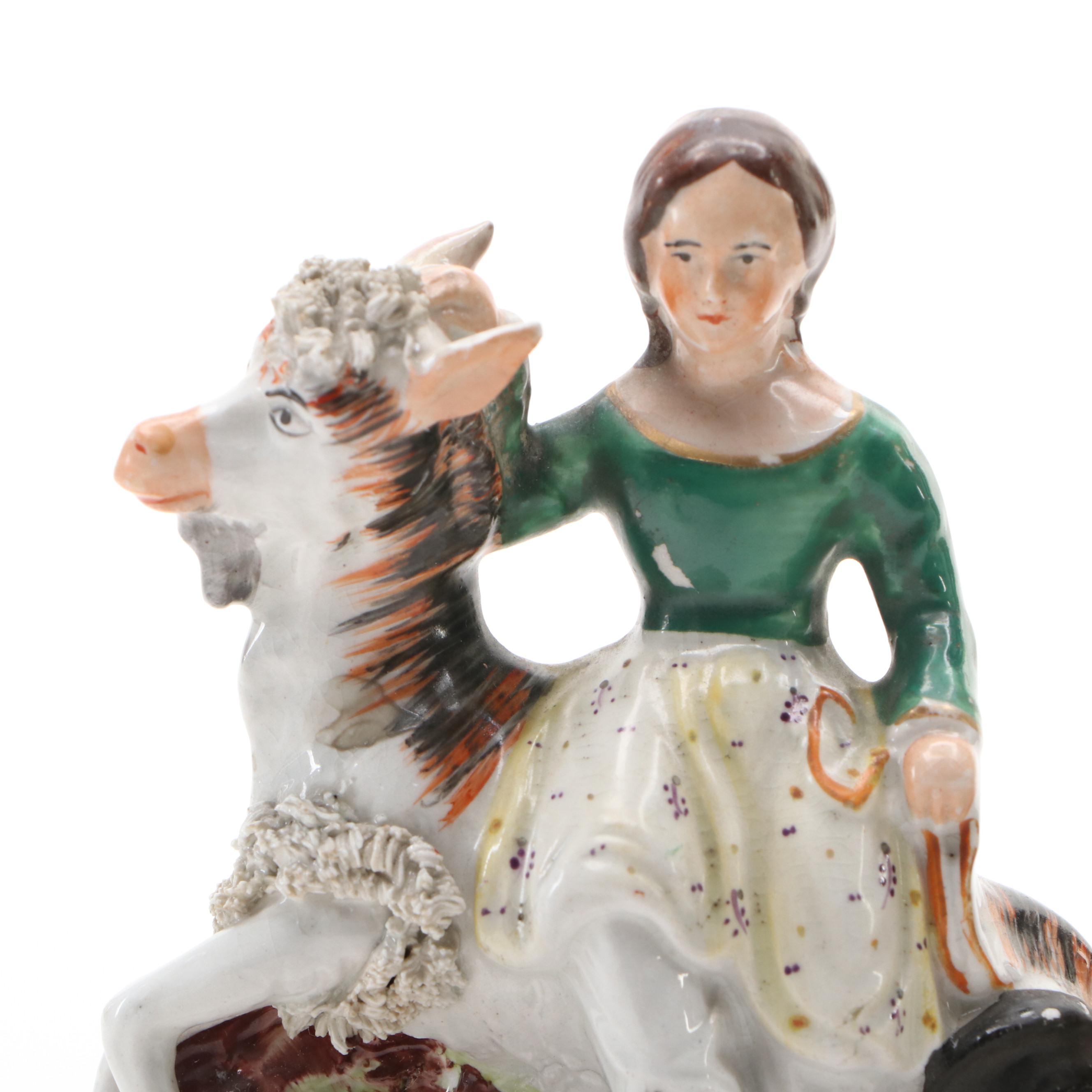 Staffordshire Children Riding Goats Figurines, 19th Century