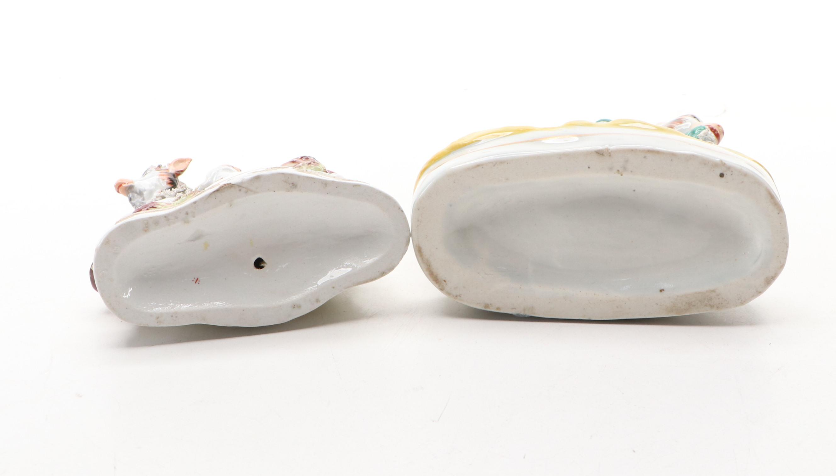 Staffordshire Children Riding Goats Figurines, 19th Century