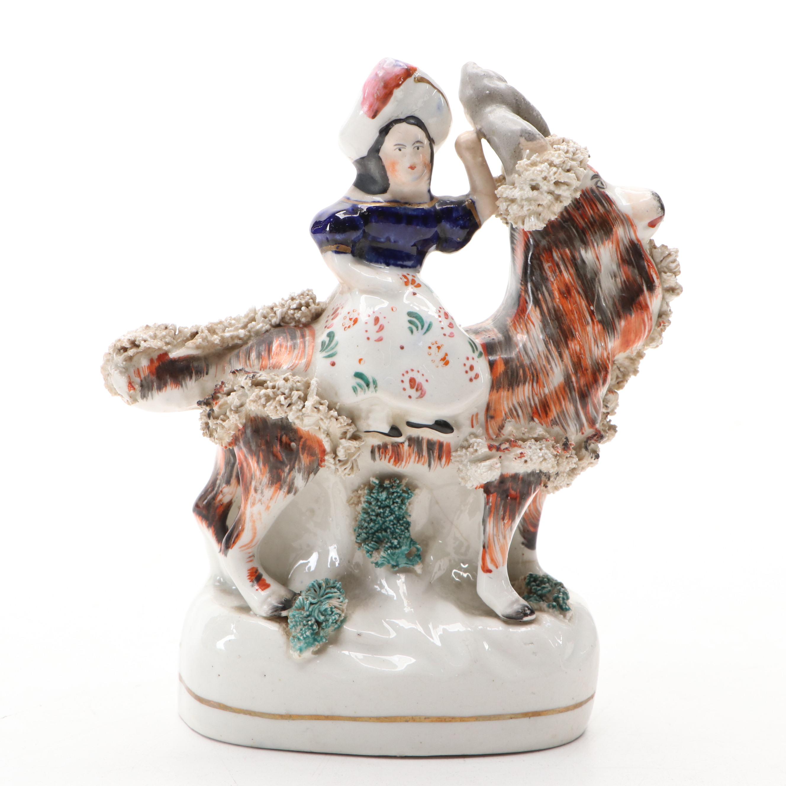 Staffordshire Children Riding Goats Figurines, 19th Century