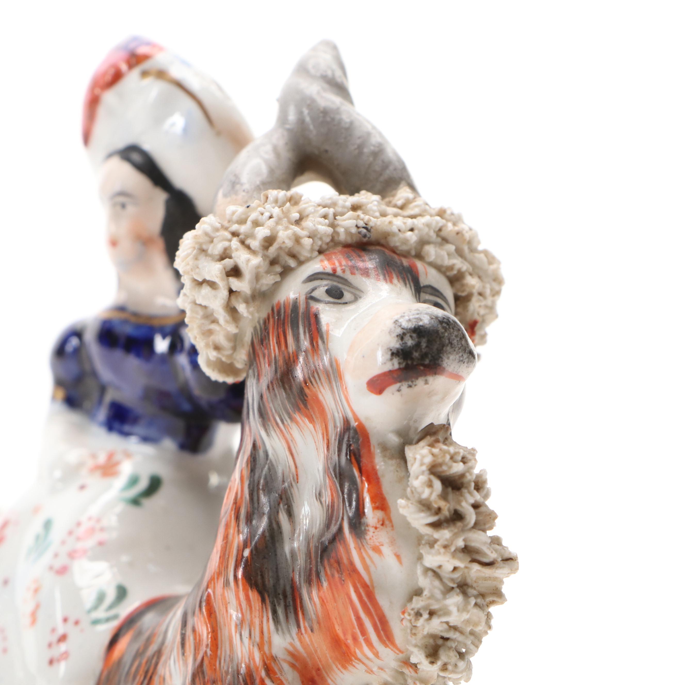 Staffordshire Children Riding Goats Figurines, 19th Century