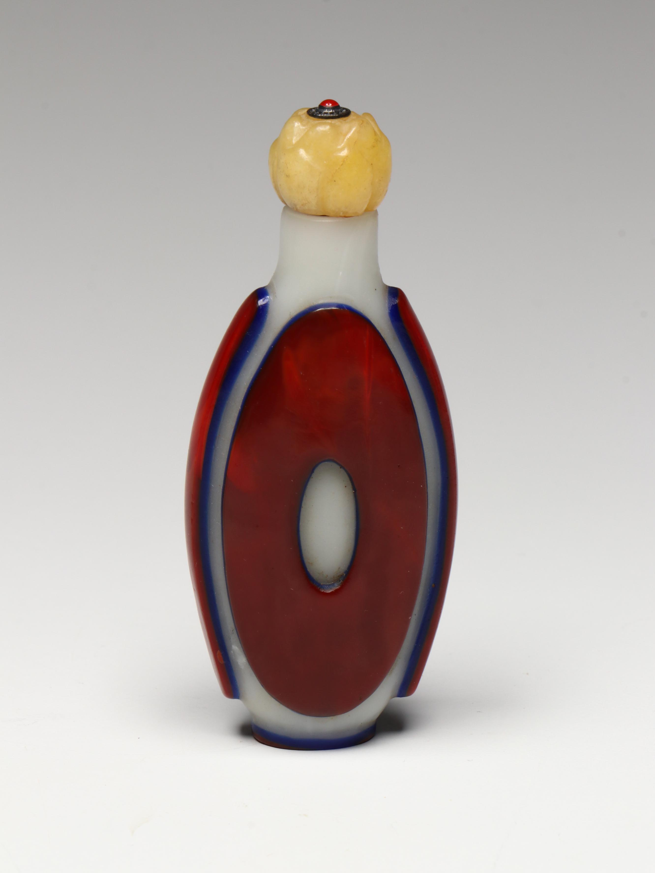 Chinese Cut Glass and Peking Glass Snuff Bottles with Glass and Stone Stoppers