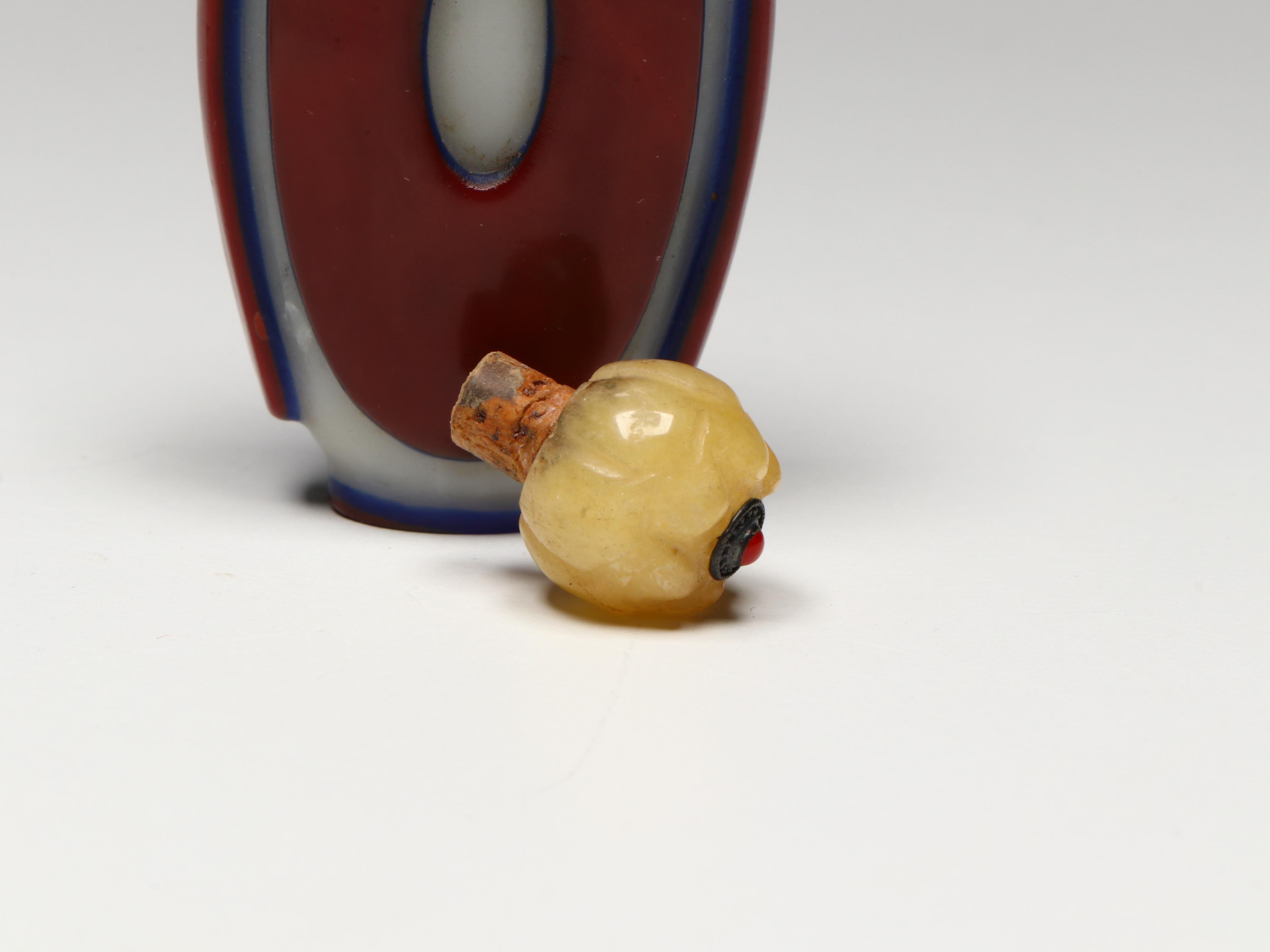 Chinese Cut Glass and Peking Glass Snuff Bottles with Glass and Stone Stoppers