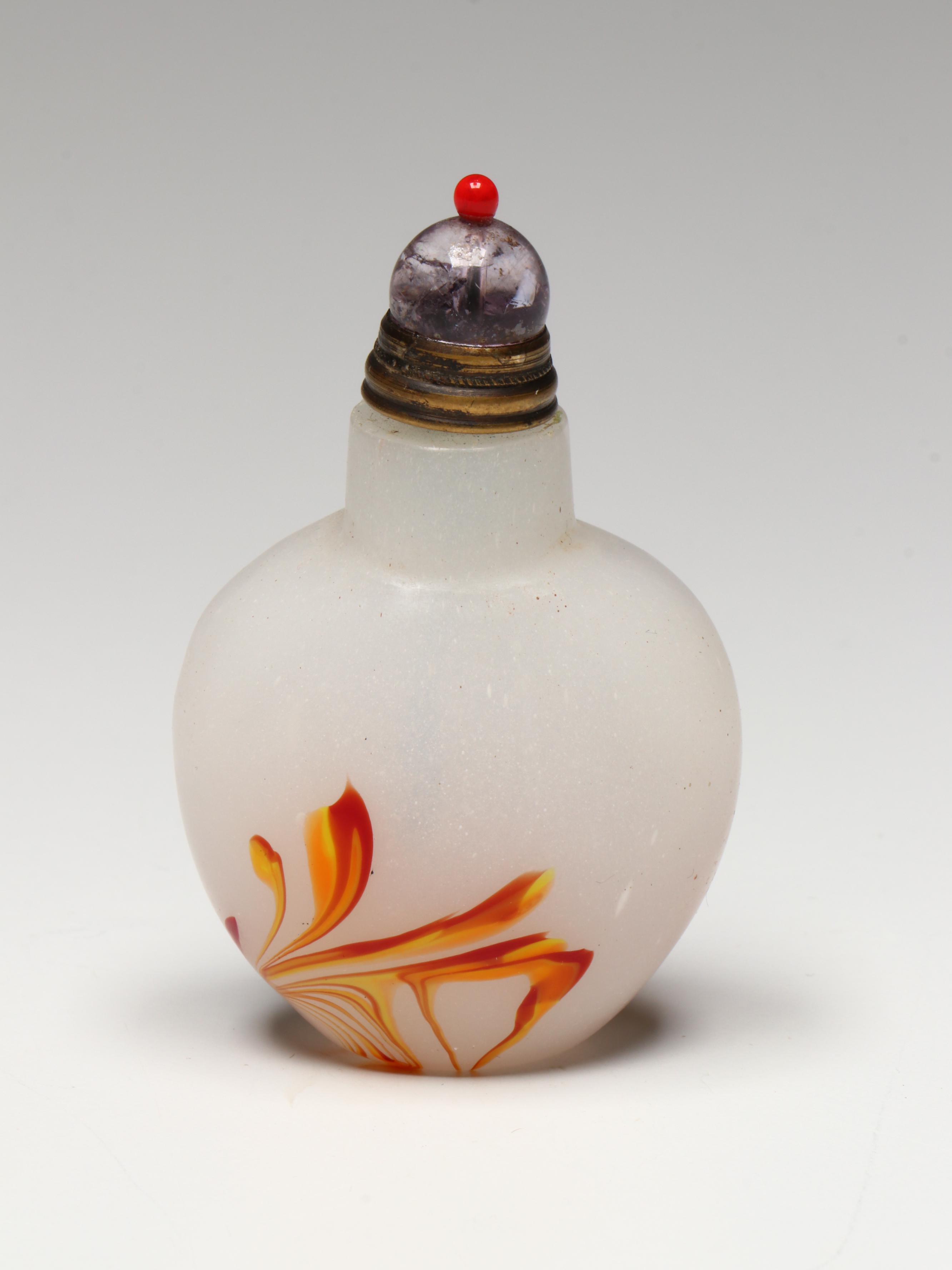 Chinese Cut Glass and Peking Glass Snuff Bottles with Glass and Stone Stoppers