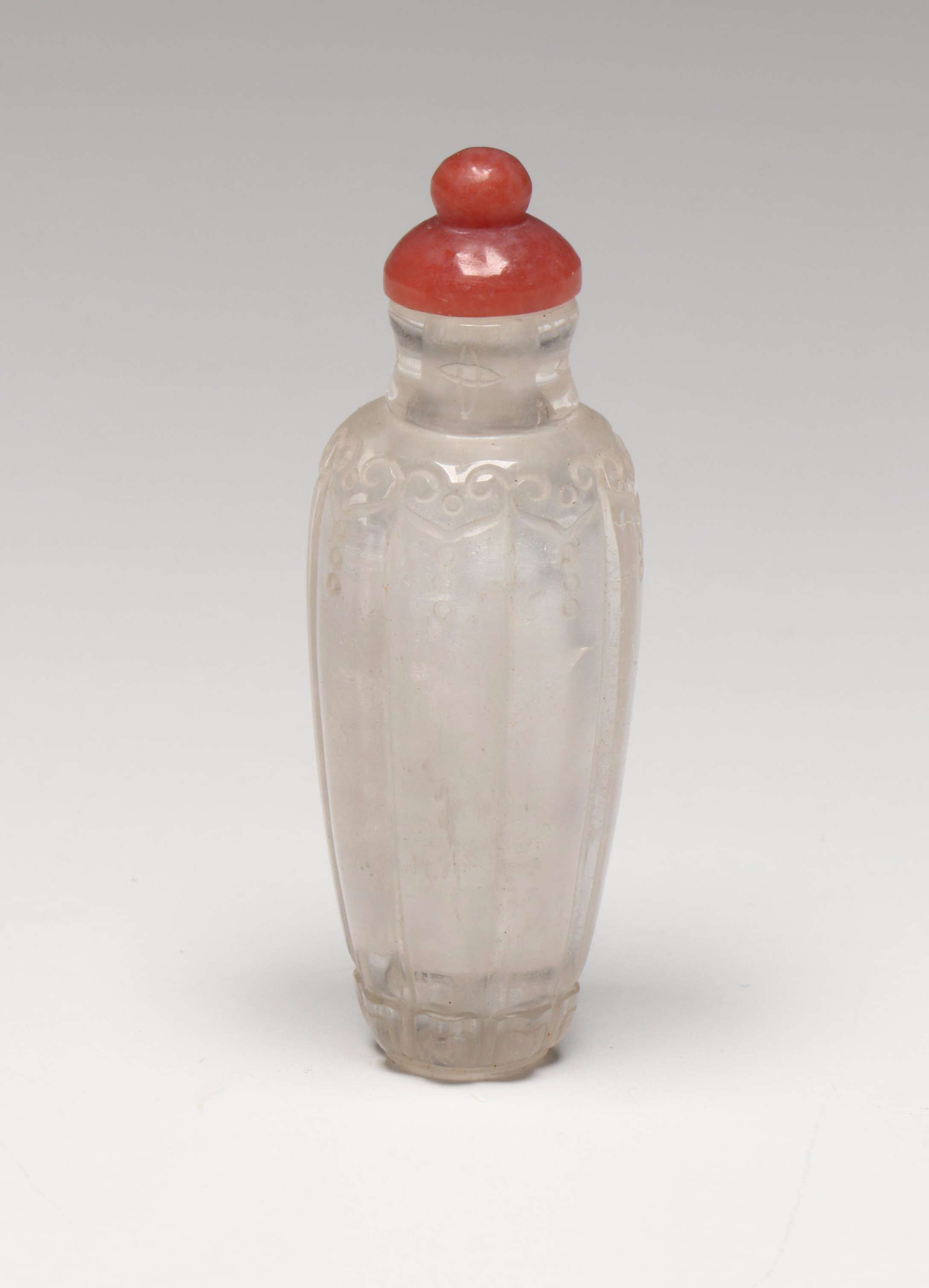 Chinese Cut Glass and Peking Glass Snuff Bottles with Glass and Stone Stoppers