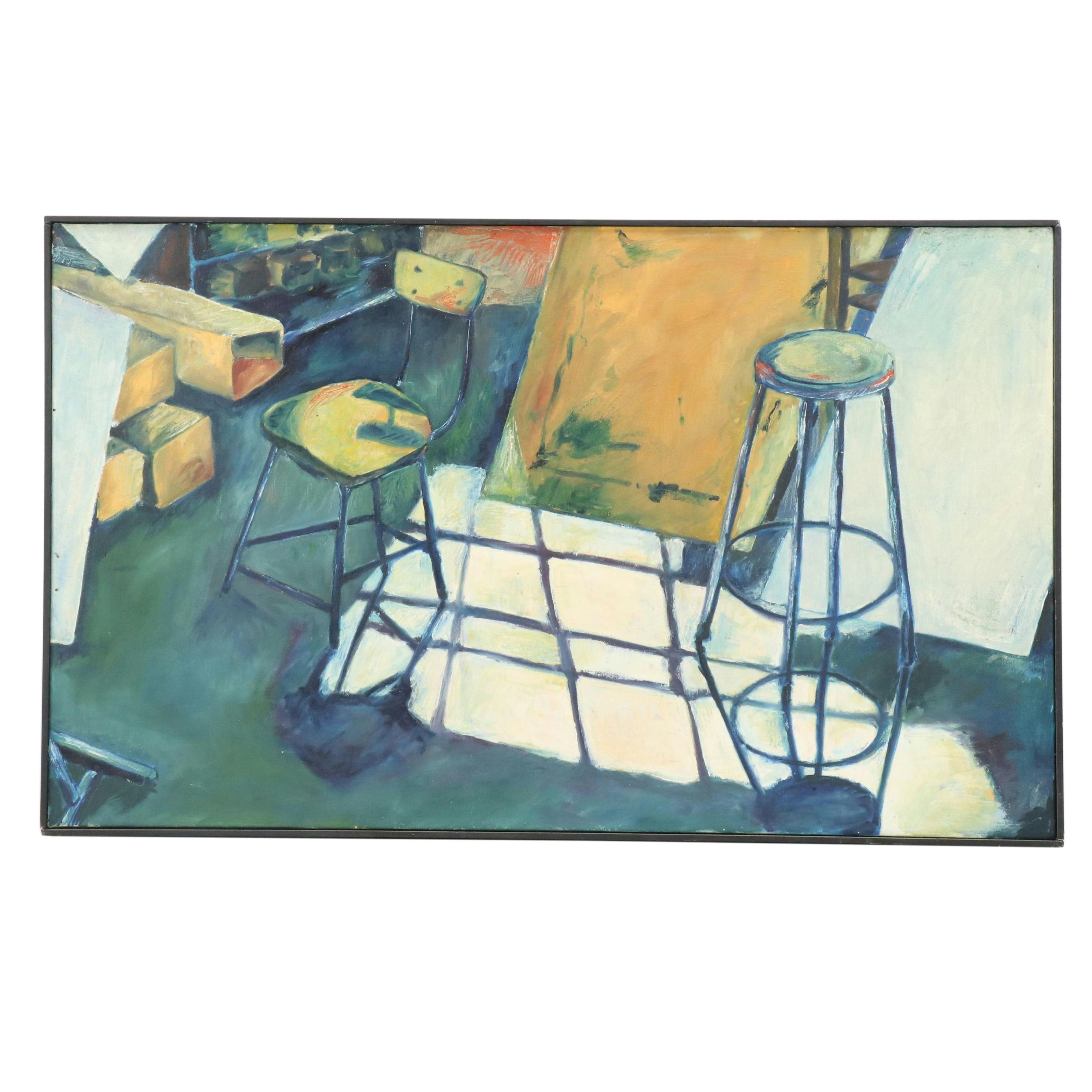 Acrylic Painting of Studio Interior, Late 20th Century
