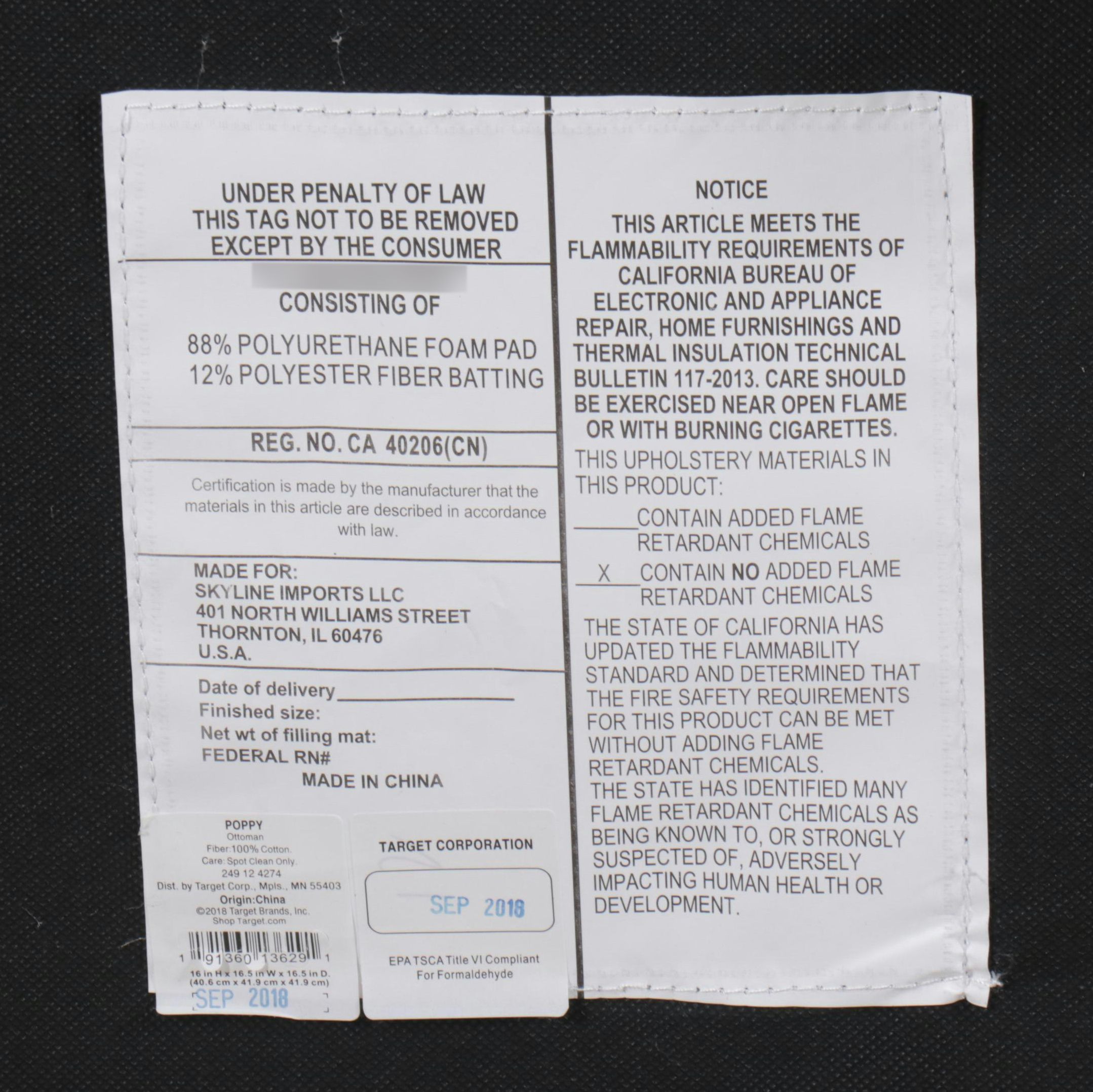 Pair of Skyline Imports Peacock Motif Upholstered Ottomans, 2018