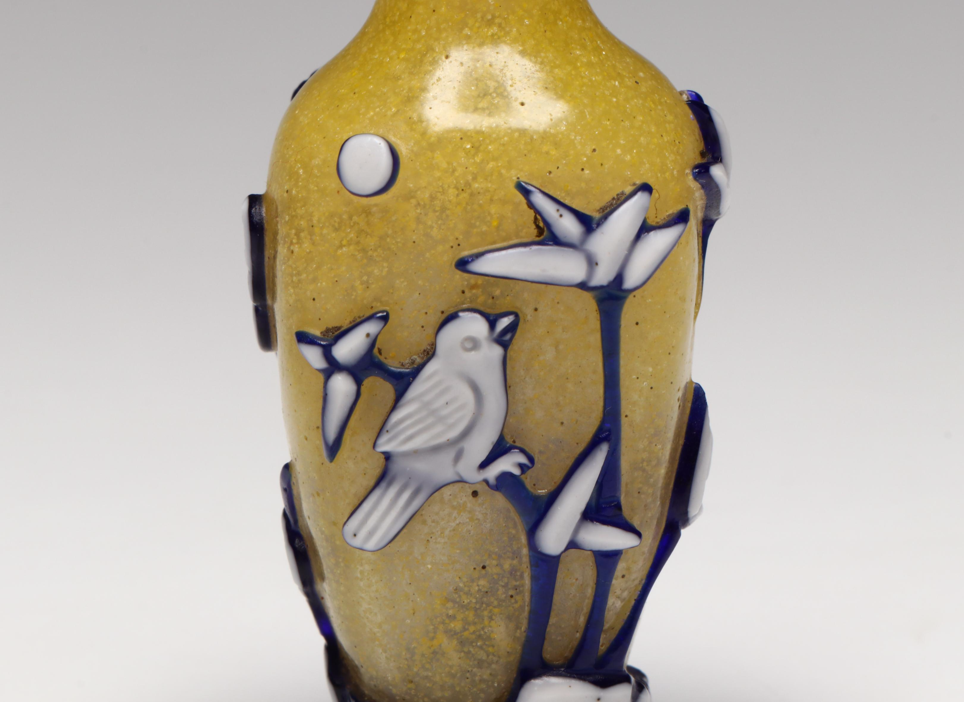 Chinese Bird Overlay Peking Glass Snuff Bottle