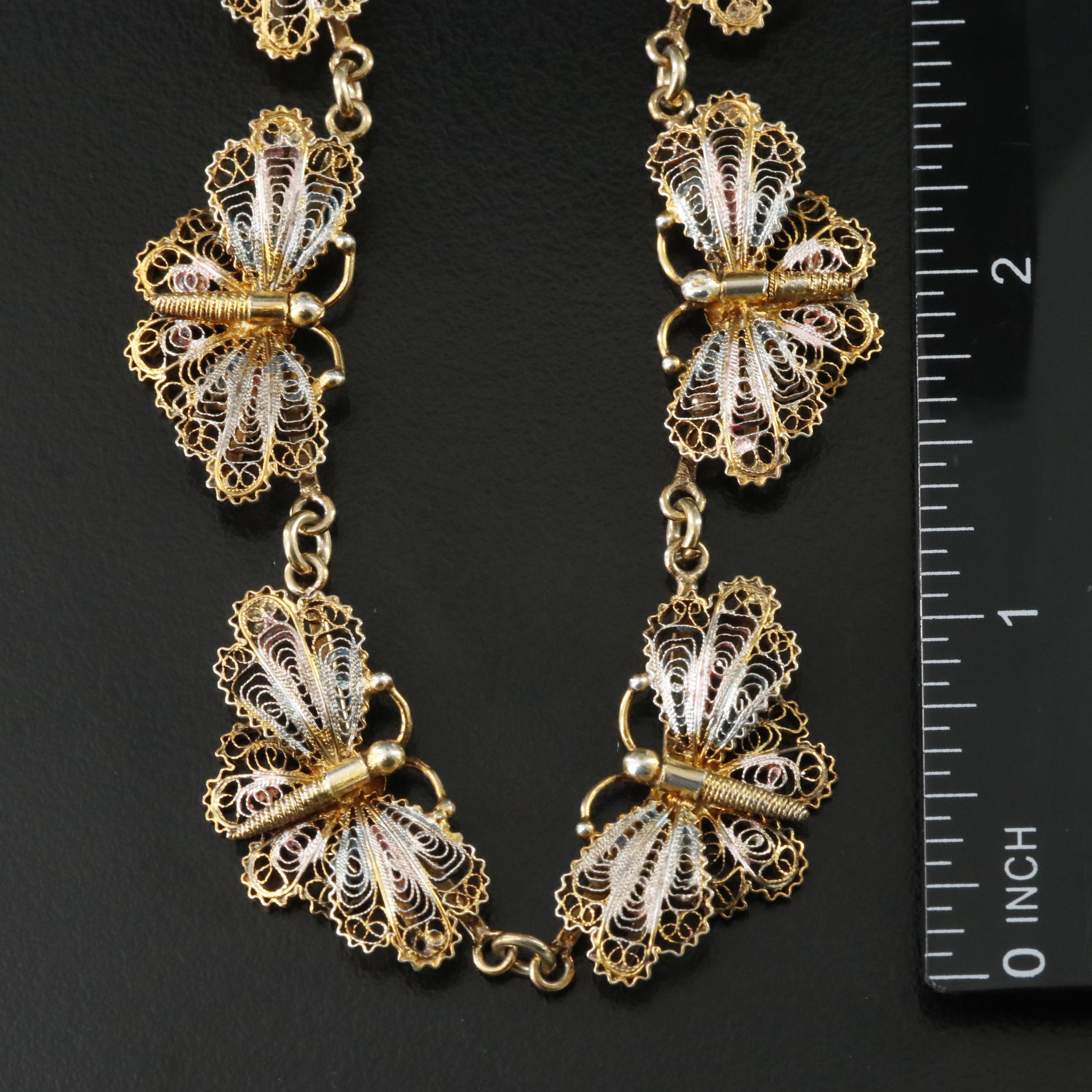 Vintage 800 Silver Filigree Butterfly Necklace