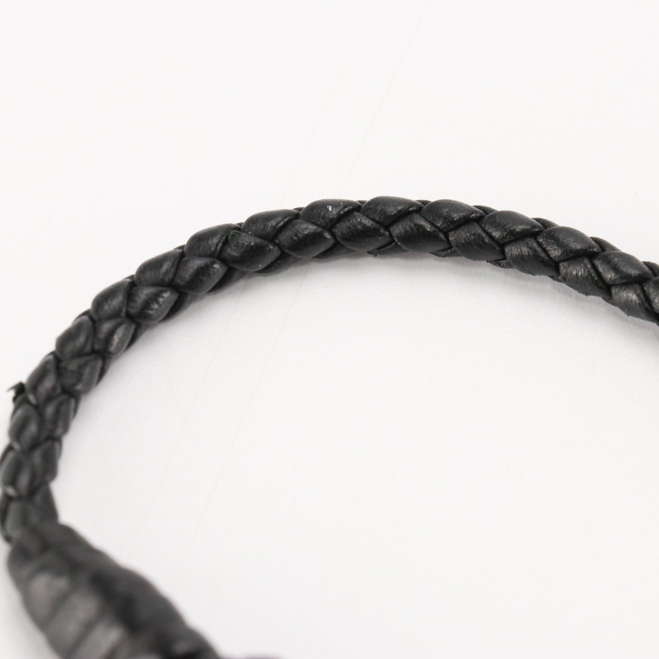 Bottega Veneta Knot Bracelet in Braided Leather with Sterling Charm