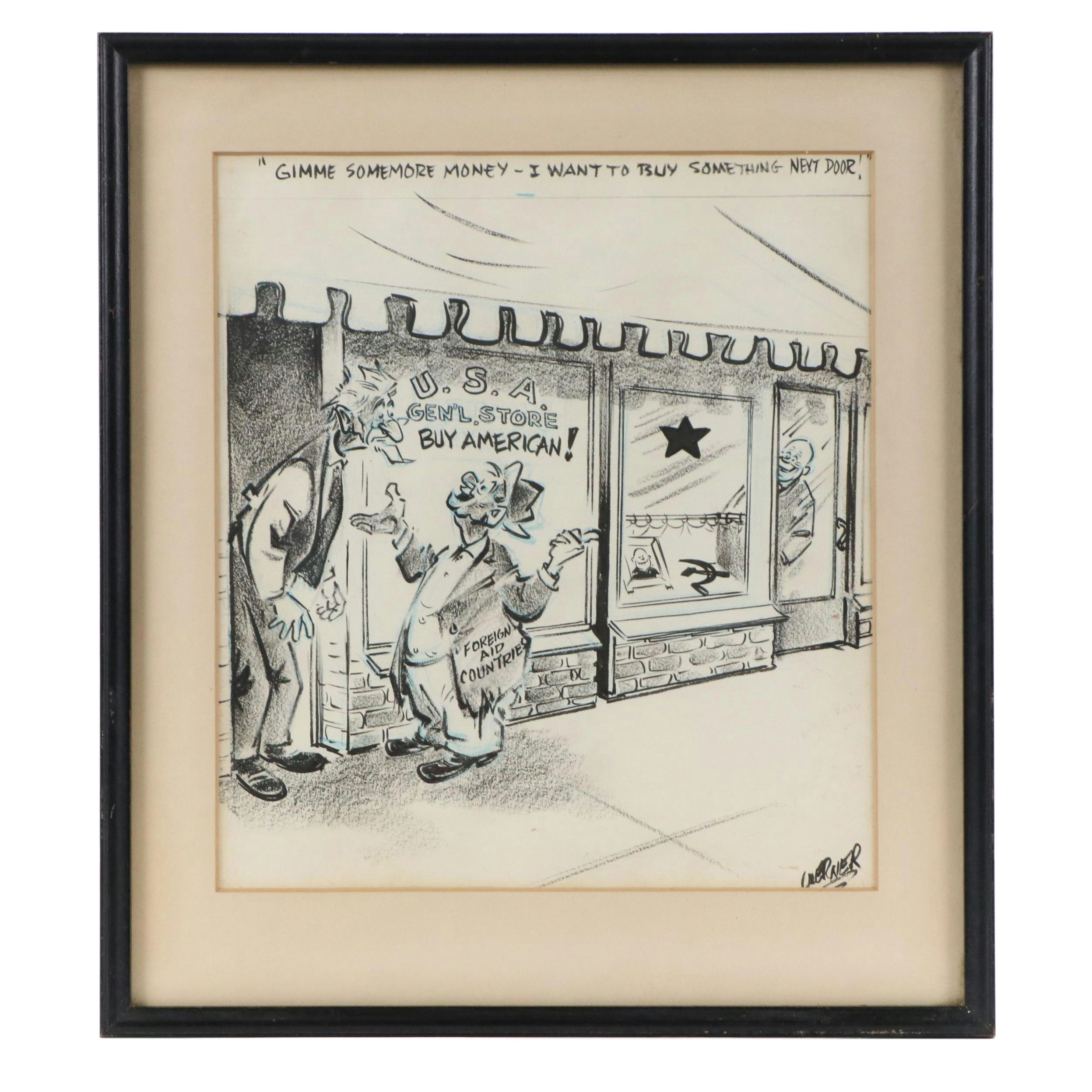 Charles Werner Mixed Media Cartoon Illustration "Gimme Some More Money...,"