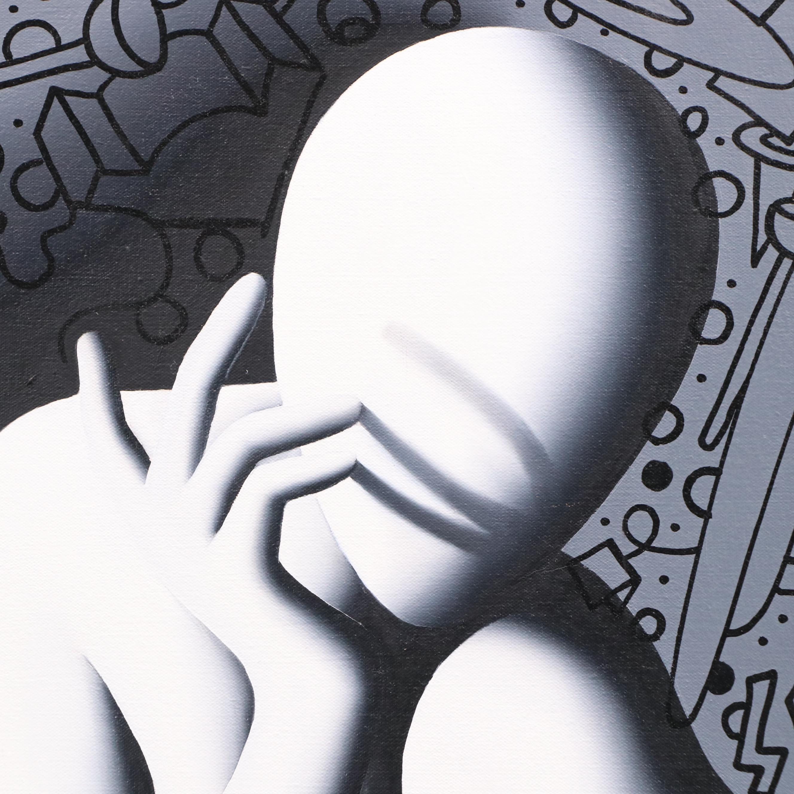 Mark Kostabi Oil Painting "Musing," 1999