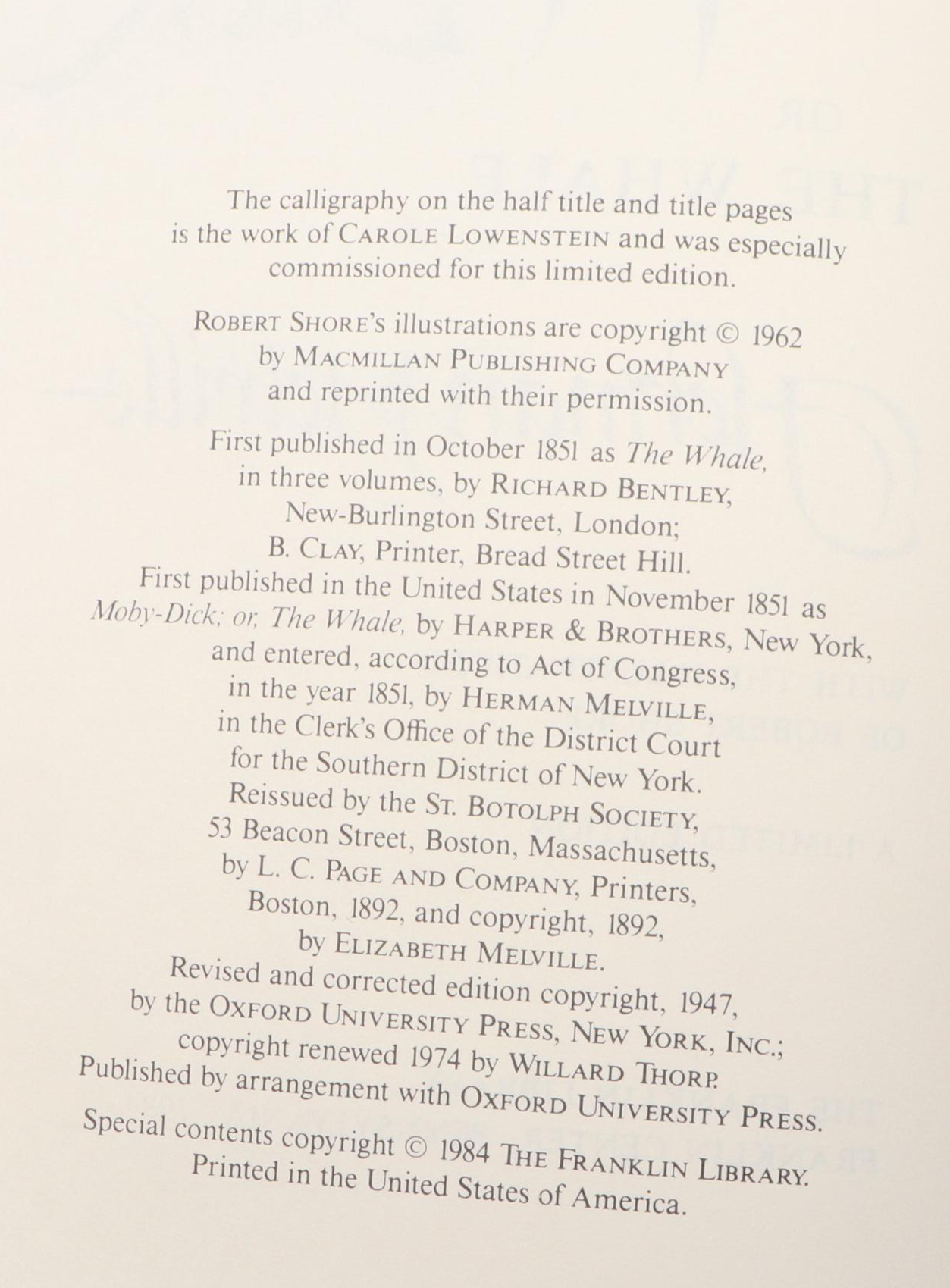 Franklin Library "Moby-Dick" and More by Herman Melville and Edgar Allan Poe