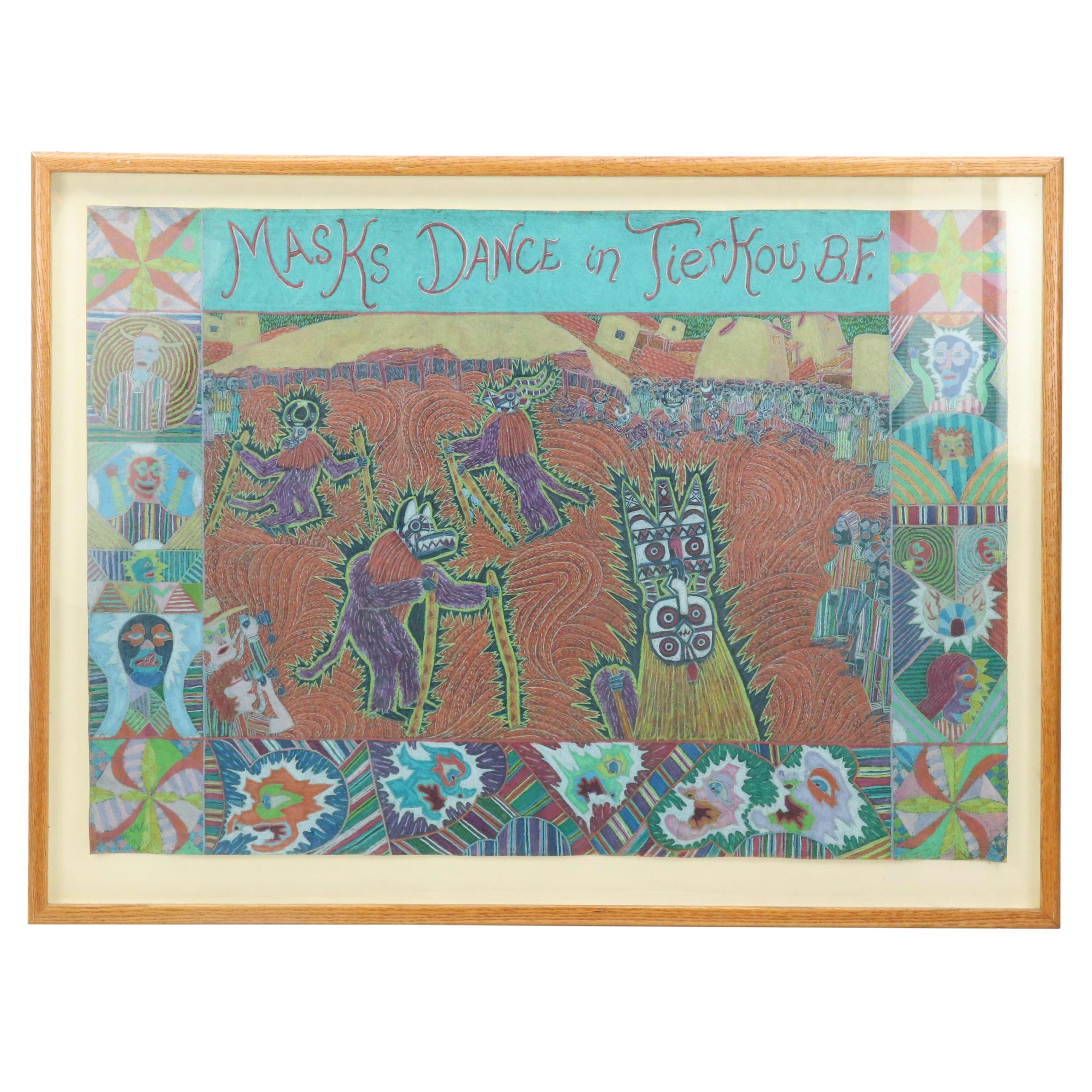 Pastel Drawing "Masks Dance in Tierkou, B.F.," 1980