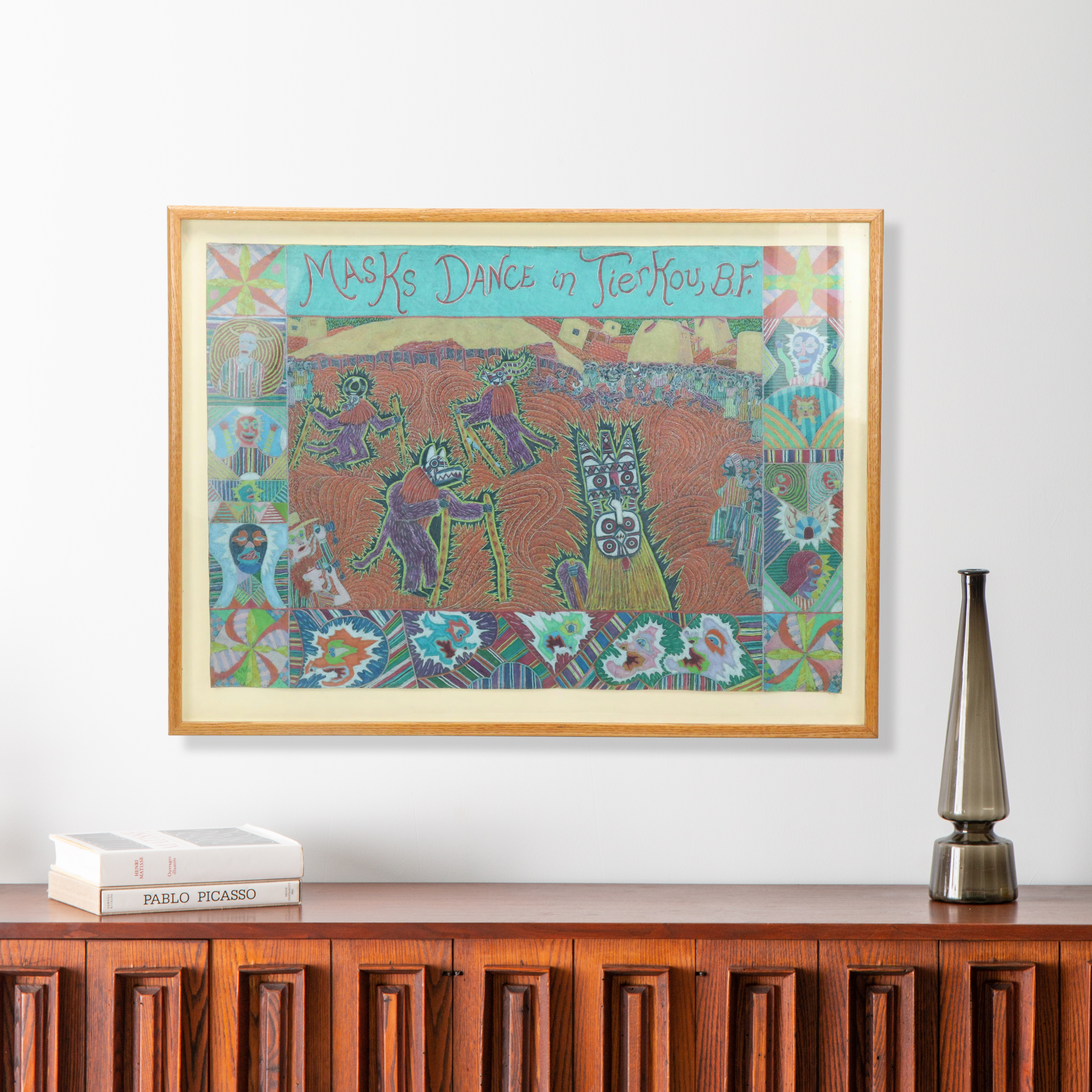 Pastel Drawing "Masks Dance in Tierkou, B.F.," 1980