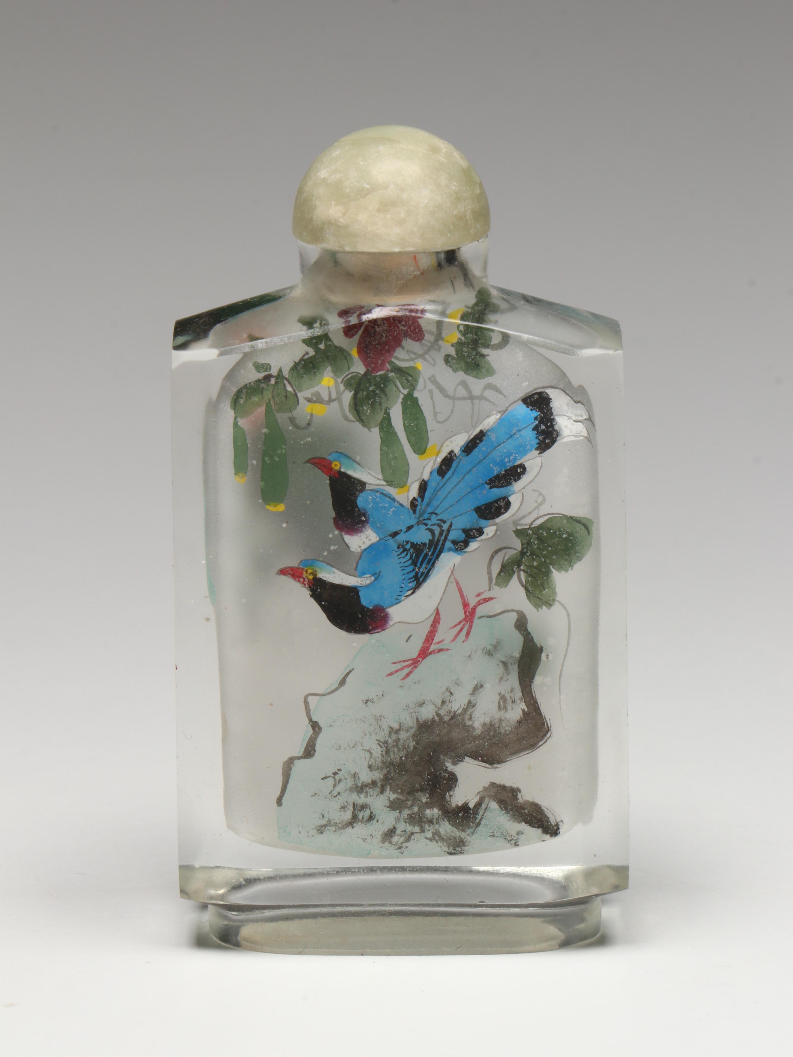 Chinese Reverse Painted Glass Dog, Floral and Horse Snuff Bottles