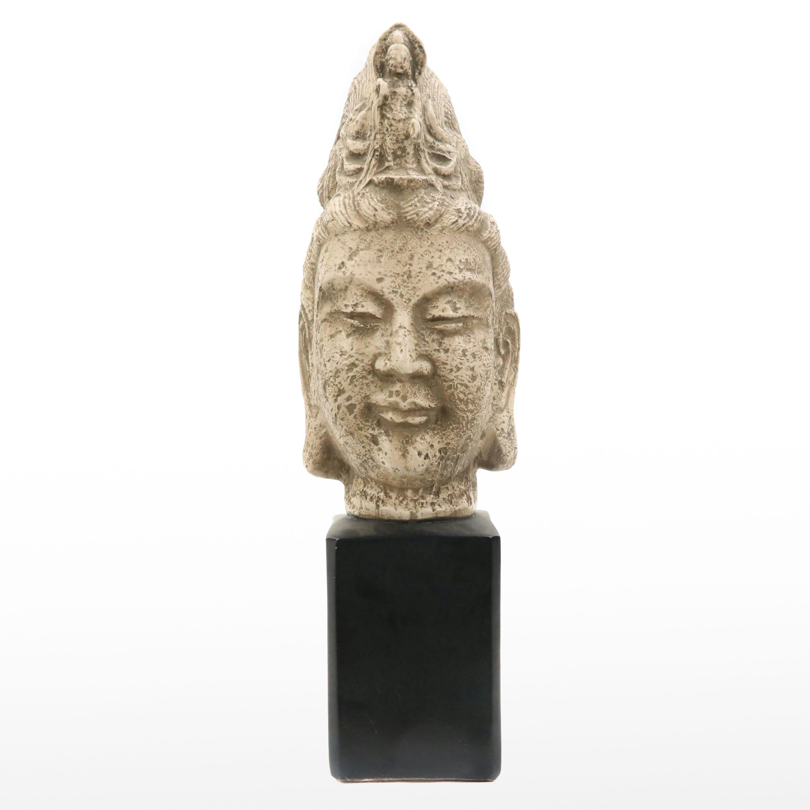 Painted Plaster Sculpture of Head of Buddha, Mid-20th Century