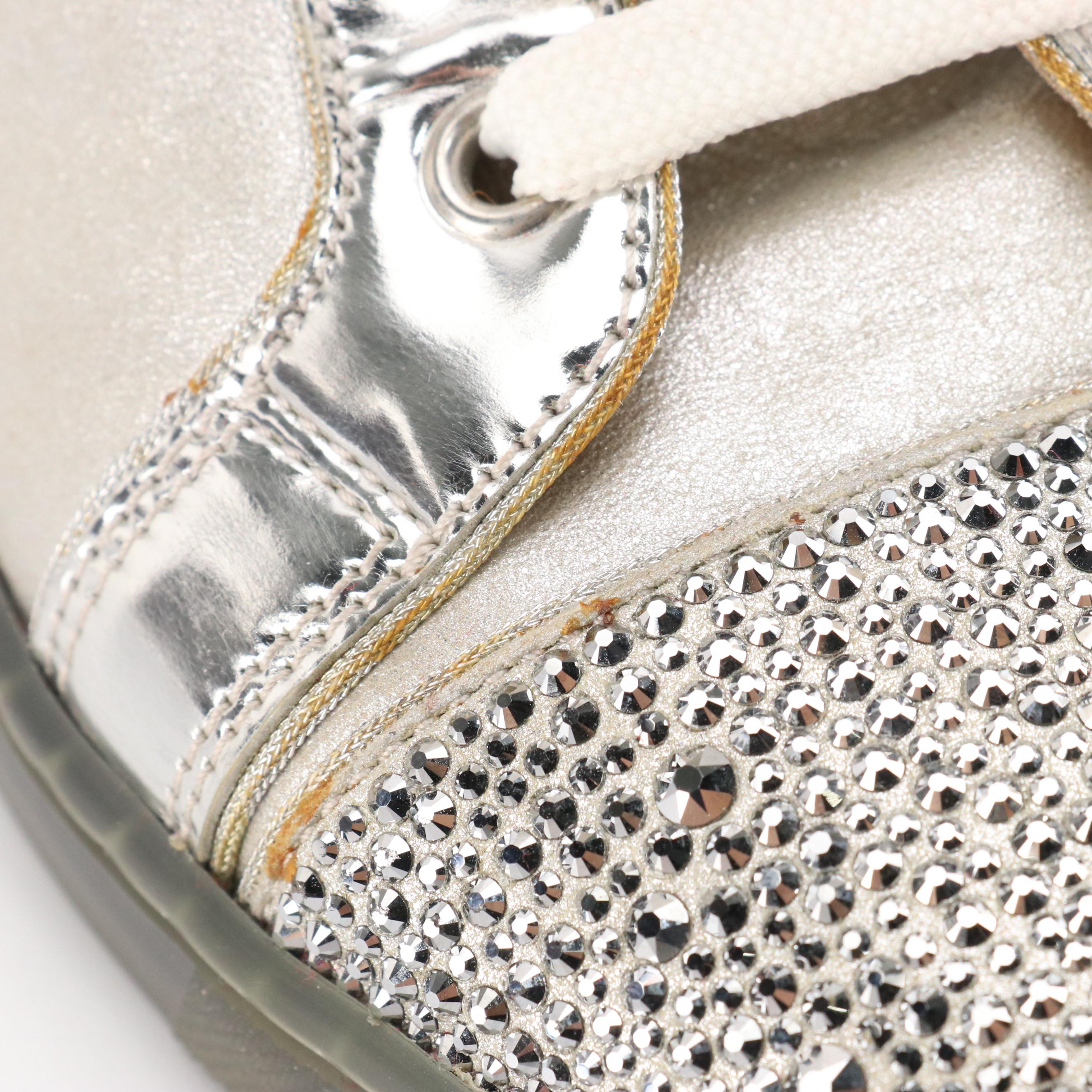 Christian Louboutin Junior Strass Studded Cap-Toe Sneakers in Metallic Calfskin