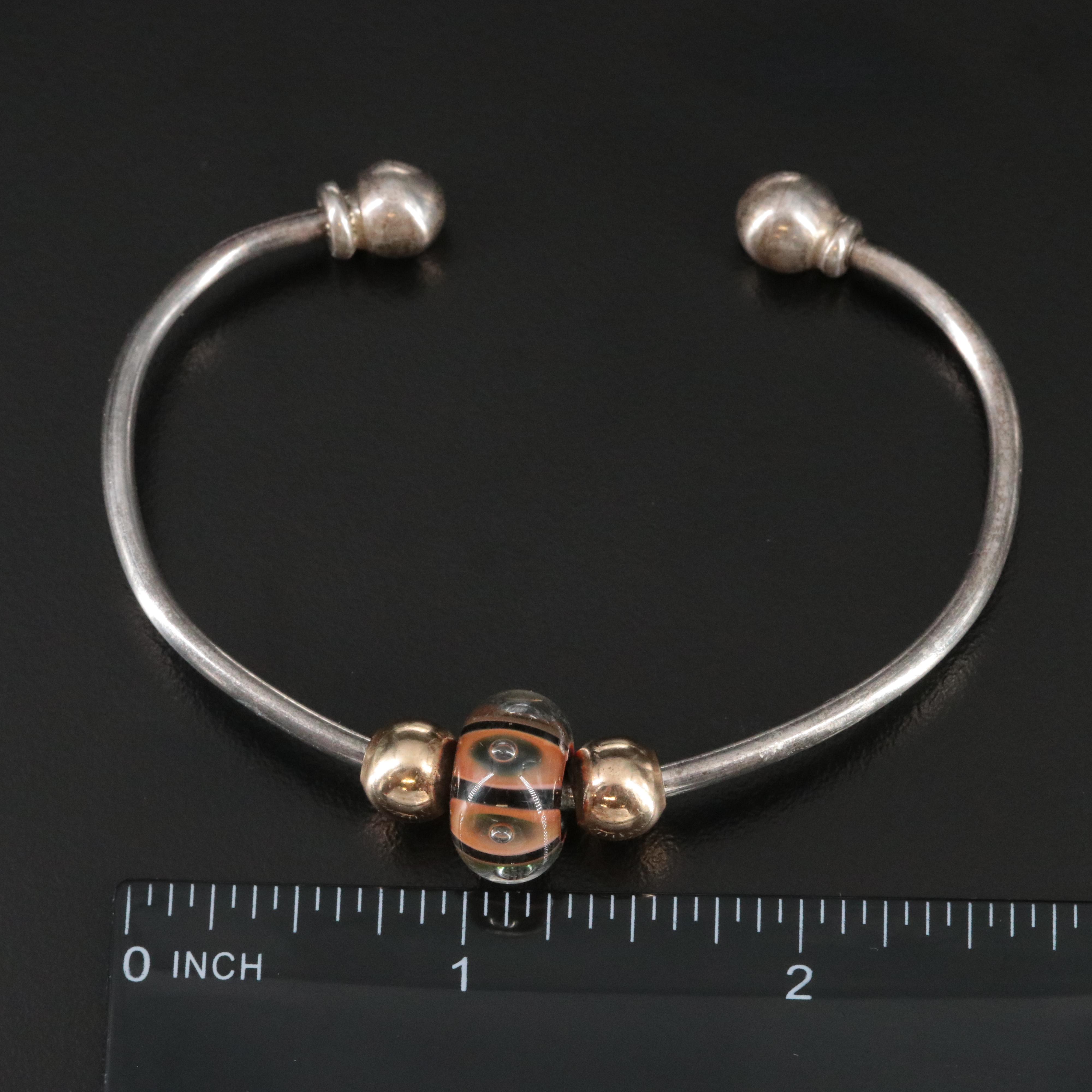 Sterling Lampwork Glass Bead Cuff Bracelet with 10K Bead Accents