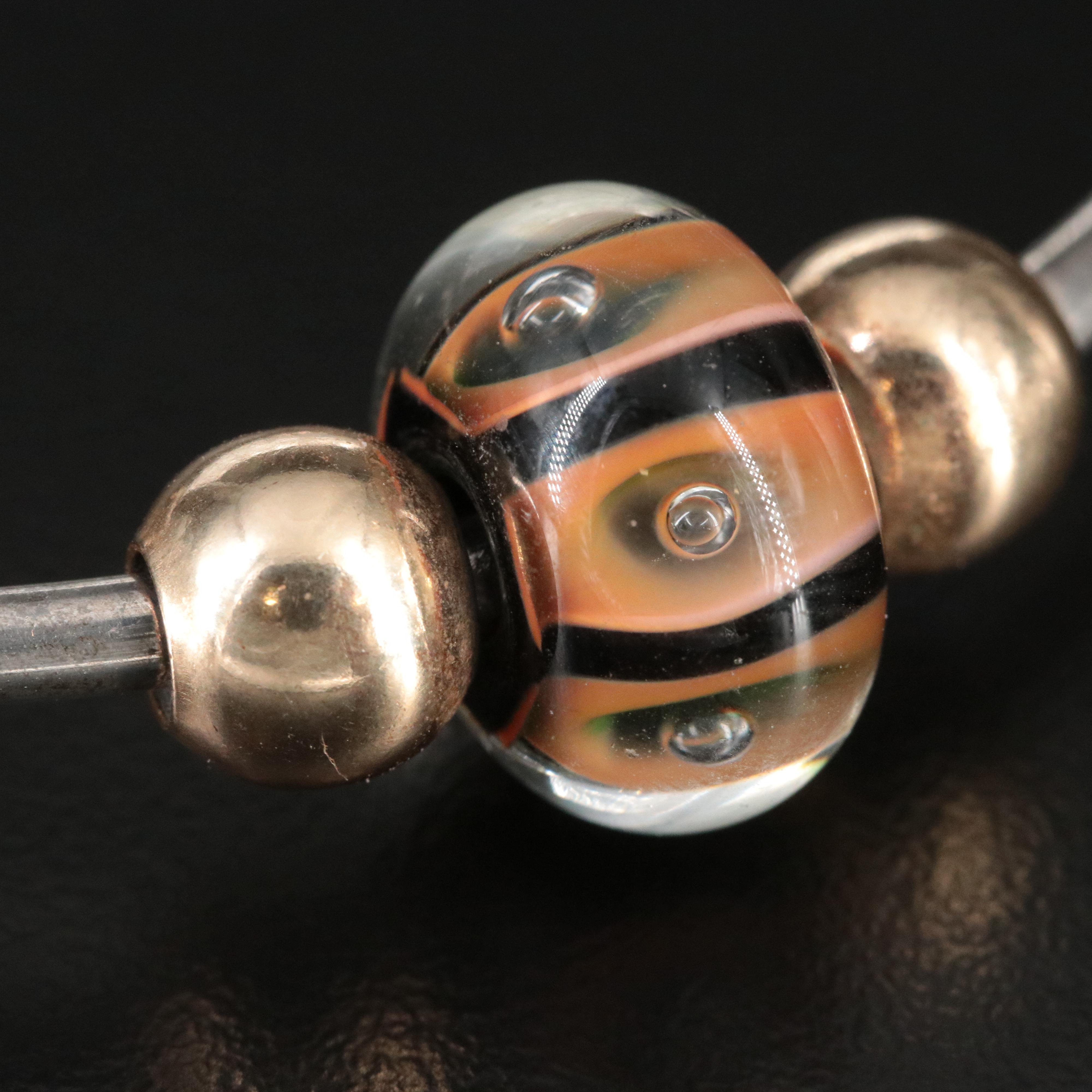 Sterling Lampwork Glass Bead Cuff Bracelet with 10K Bead Accents