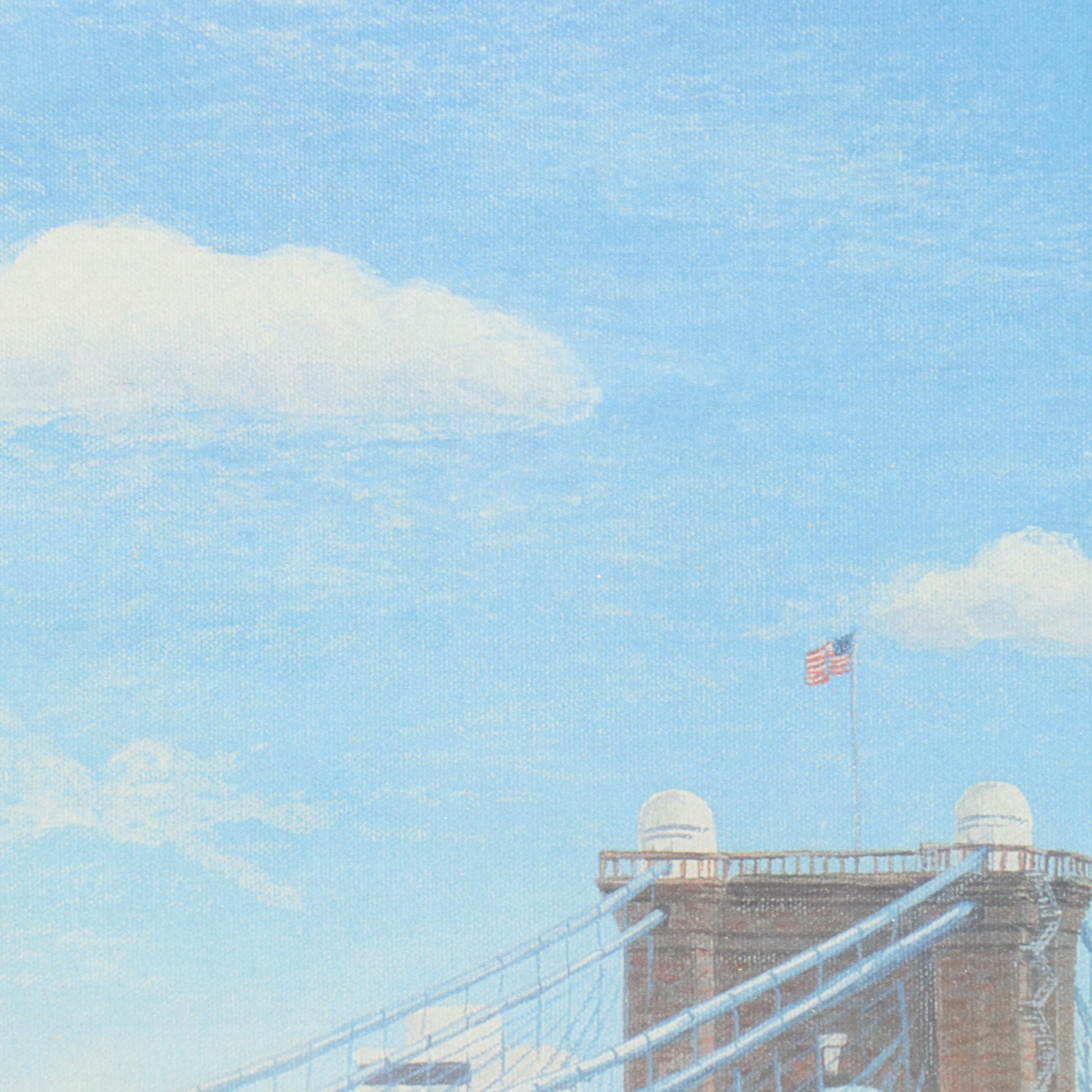 Tom Smith Offset Lithograph of Downtown Cincinnati With Riverfront Stadium