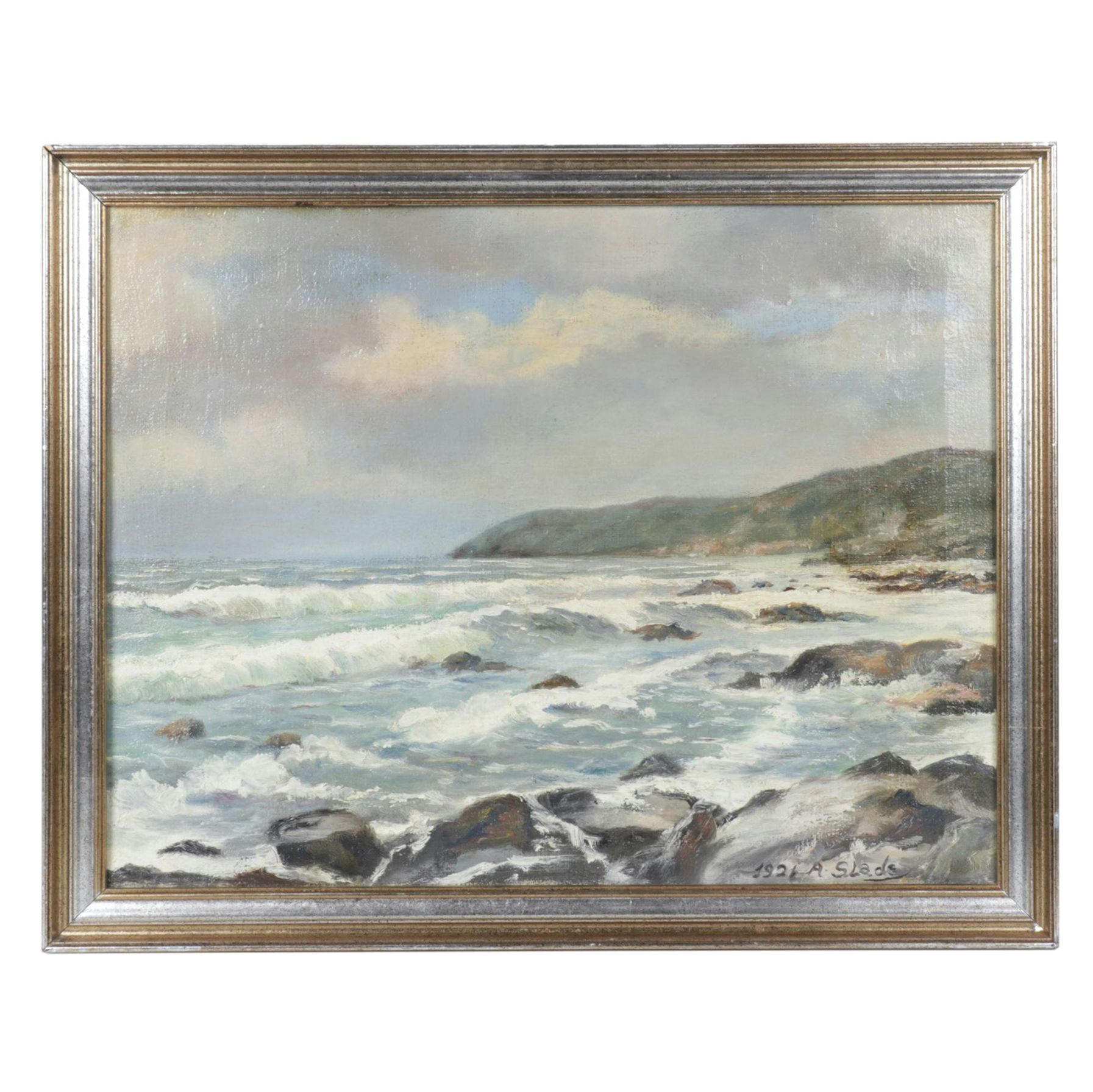 A. Slade Oil Painting of Rocky Beach Scene, 1921