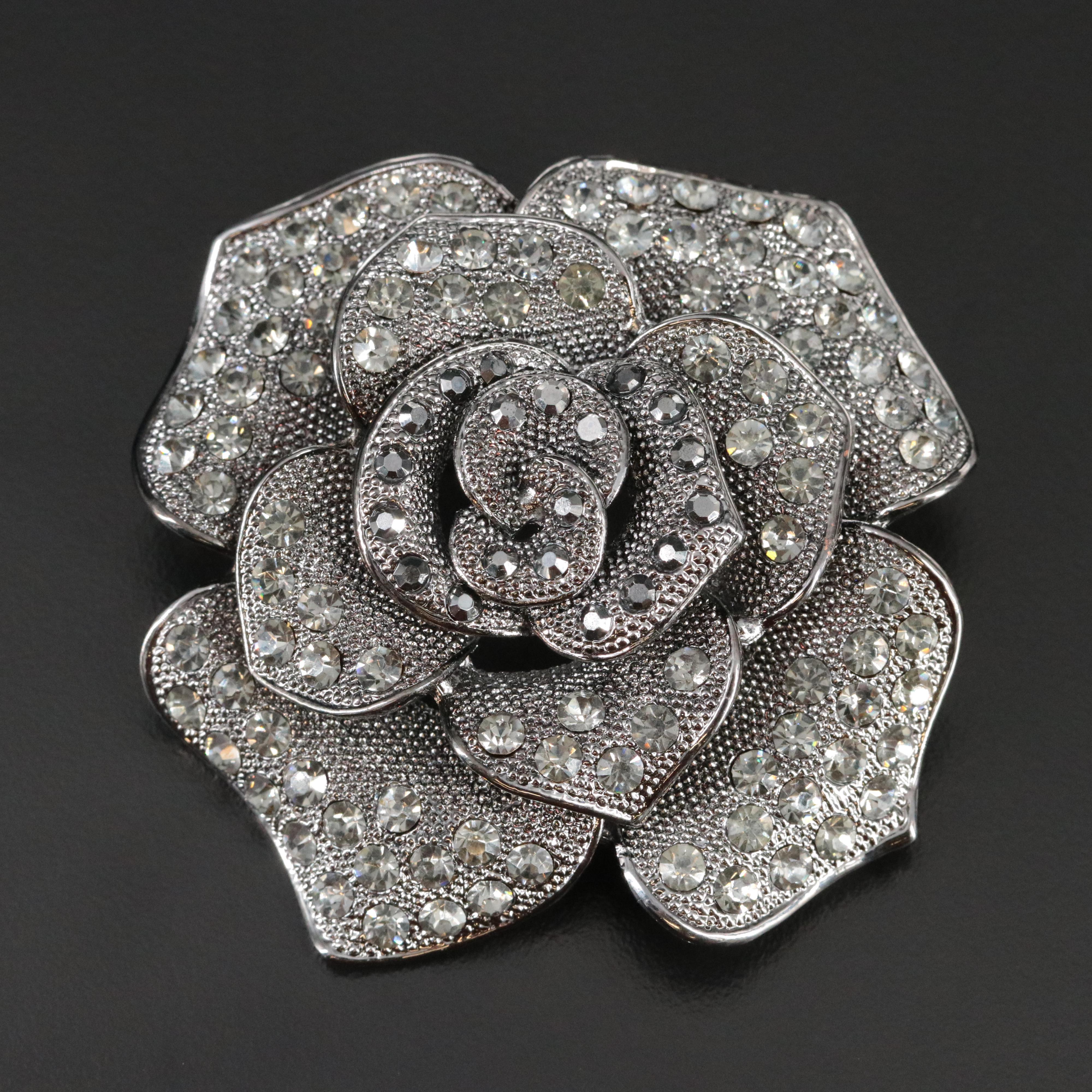 Rhinestone Rose Brooch
