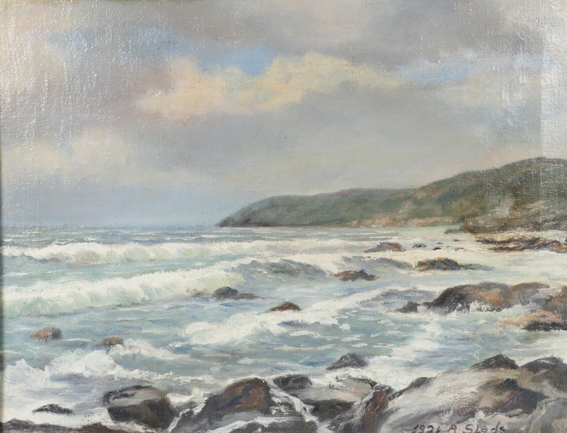A. Slade Oil Painting of Rocky Beach Scene, 1921