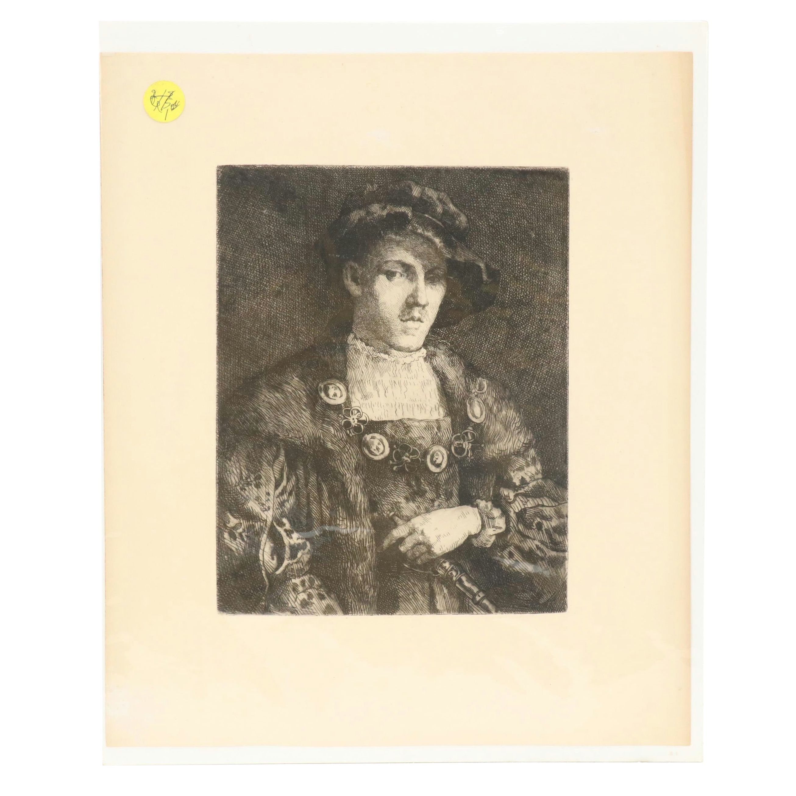 Herbert Thomas Dicksee Etching "The Young Nobleman (Self Portrait)," 1884