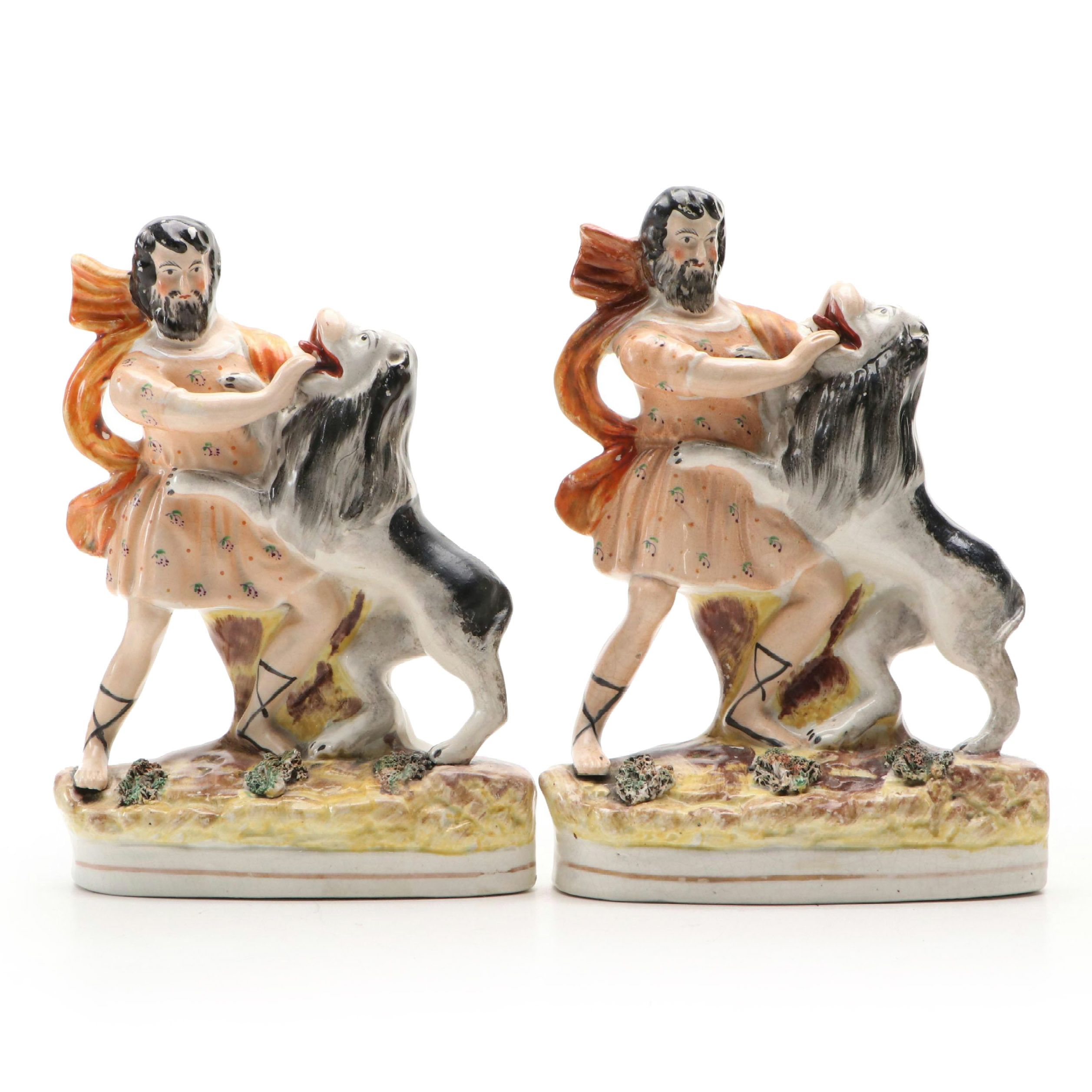 Staffordshire Samson and Lion Figurines, Mid to Late 19th Century