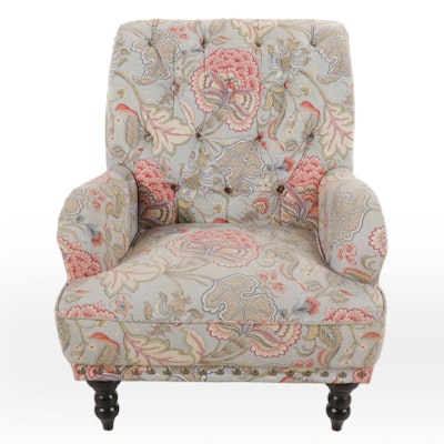 Pier 1 Contemporary Tufted Floral Upholstered Armchair with Nailhead Trim Pier 1 Contemporary Tufted Floral Upholstered Armchair with Nailhead Trim