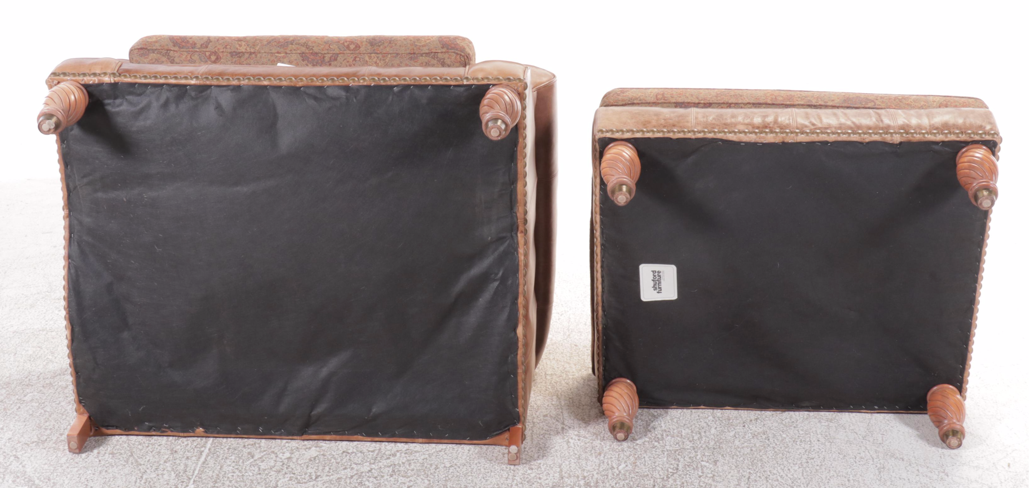 Shuford Furniture Leather Upholstered Lounge Chair with Ottoman