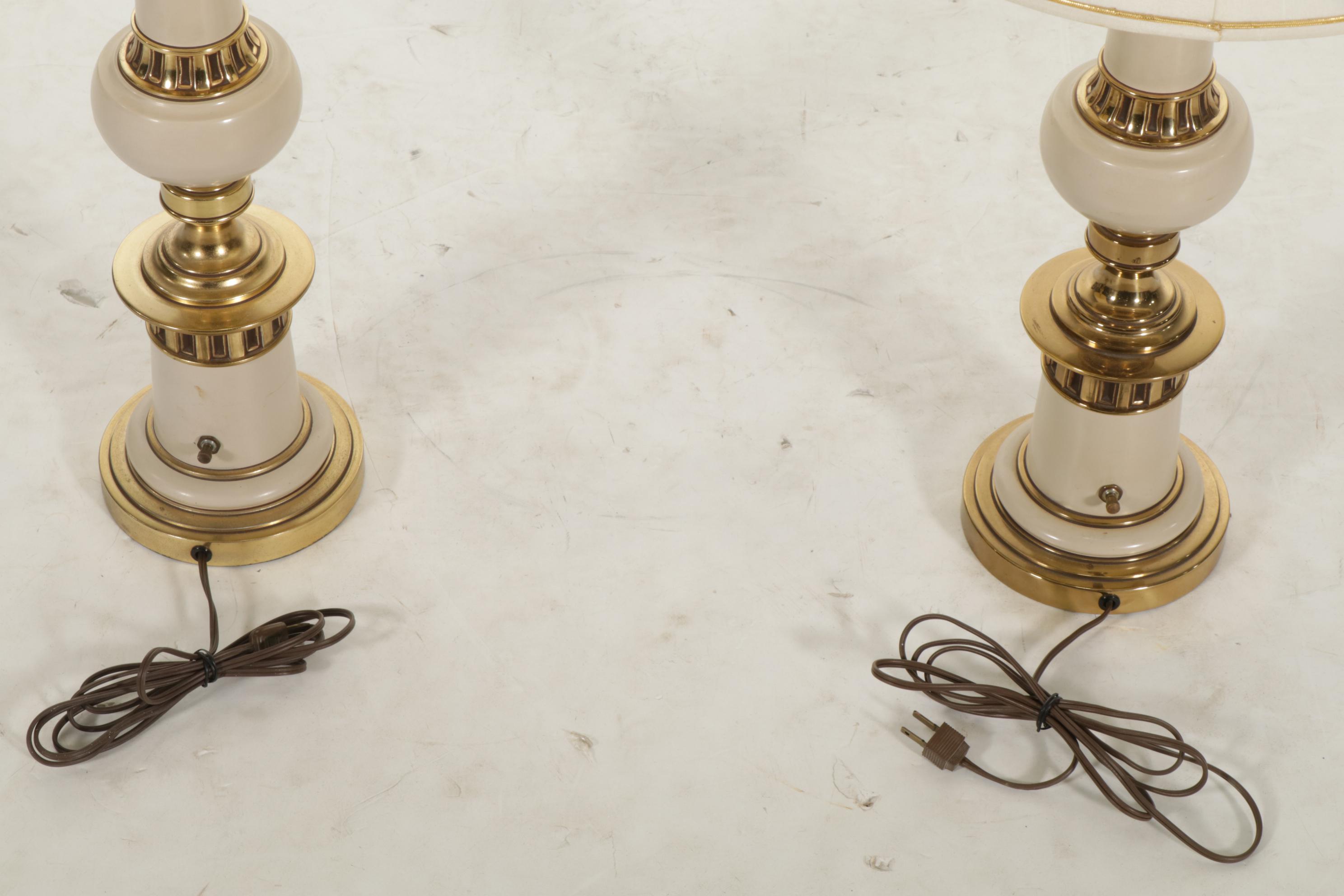 Pair of Stiffel Brass and Enamel Table Lamps, Mid to Late 20th Century