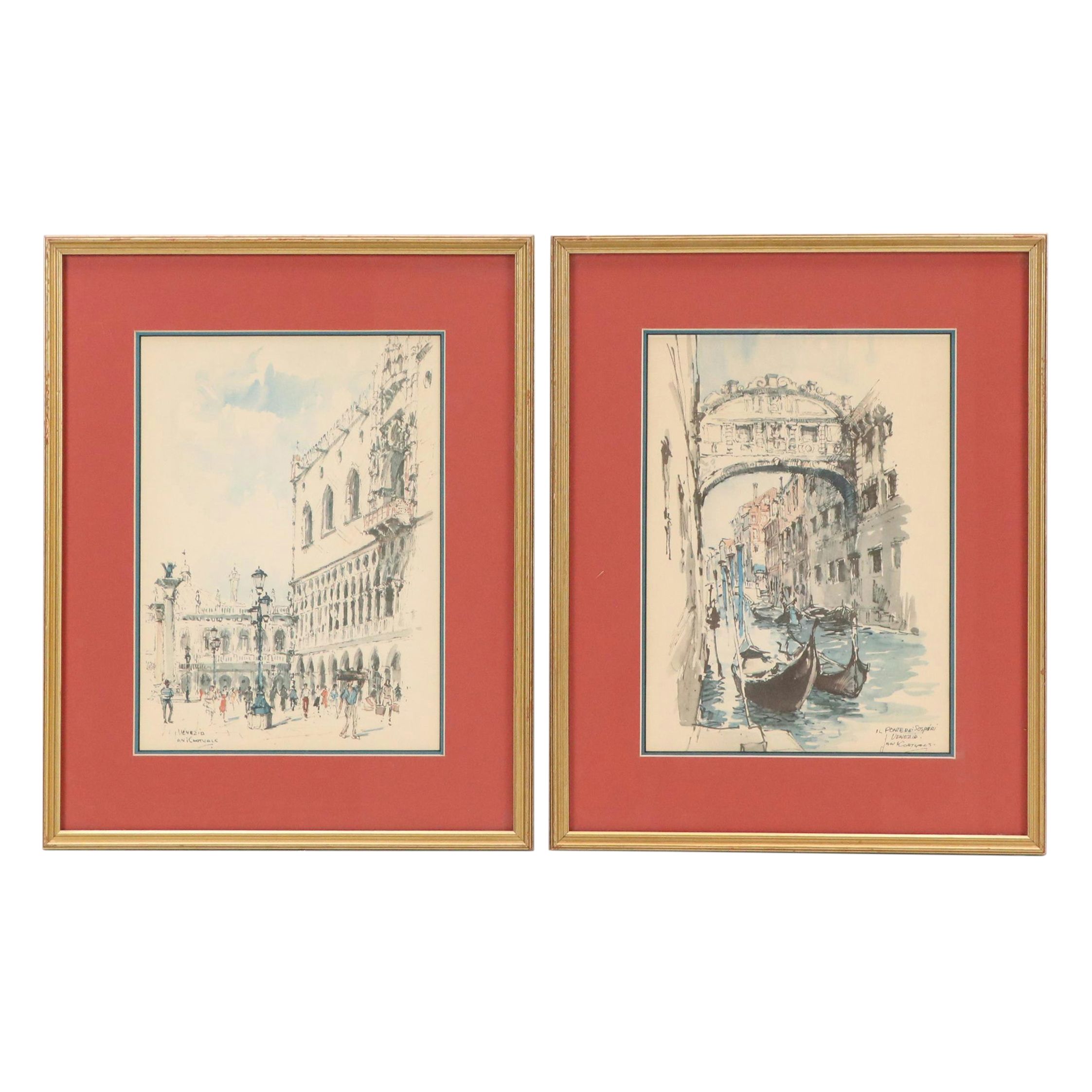 Offset Lithographs of Impressionist Inspired Venetian Scenes After Jan Korthals