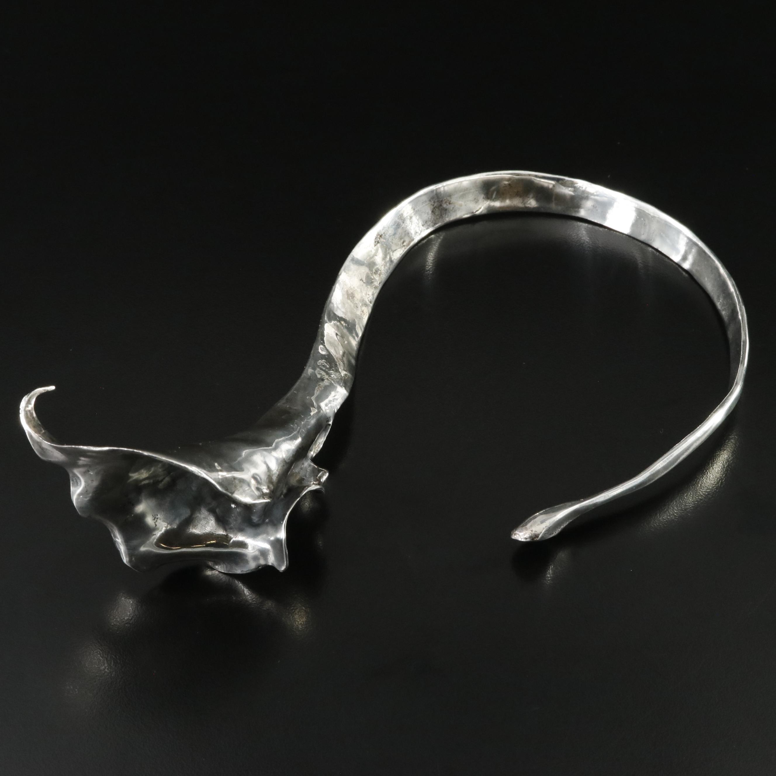 Clifton L Nicholson Hand Wrought Sterling Calla Lilly Torque
