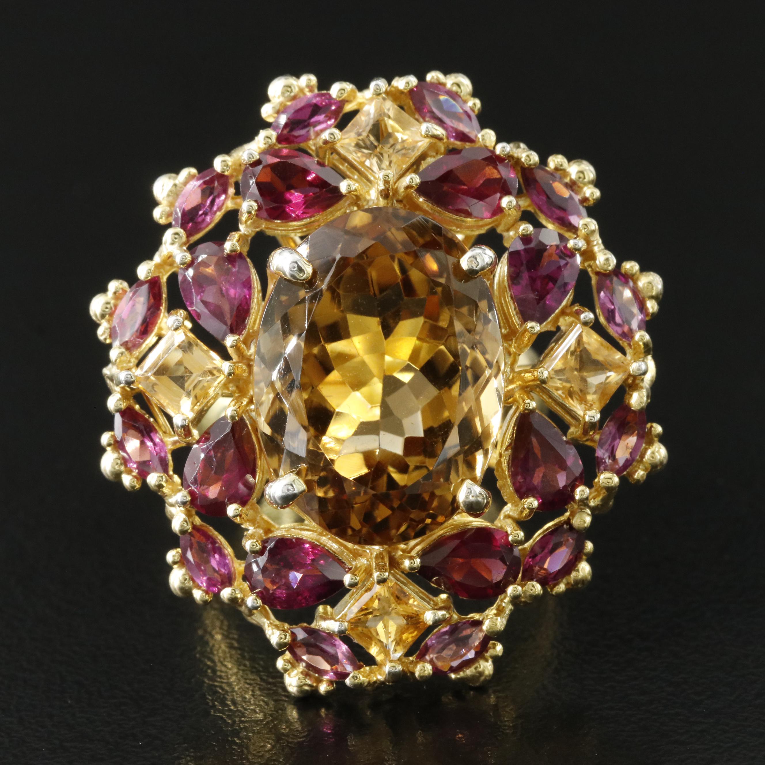 Sterling Citrine and Garnet Cocktail Ring