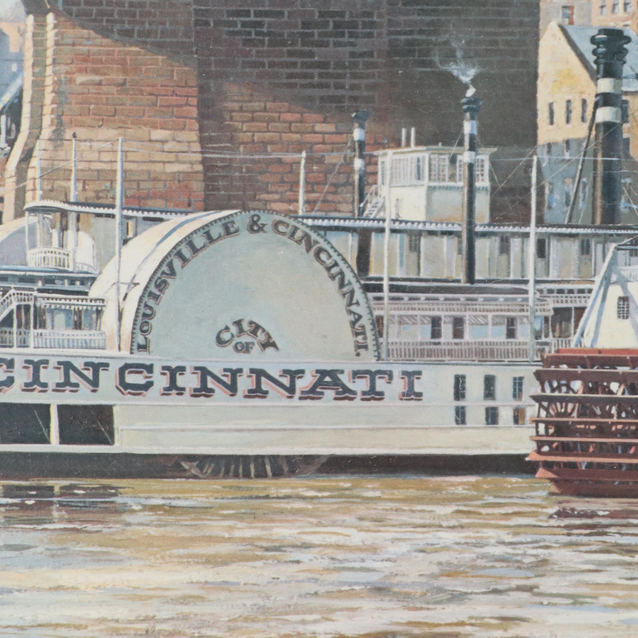 Michael Blaser Offset Lithograph "The Public Landing: Cincinnati, 1900," 1989