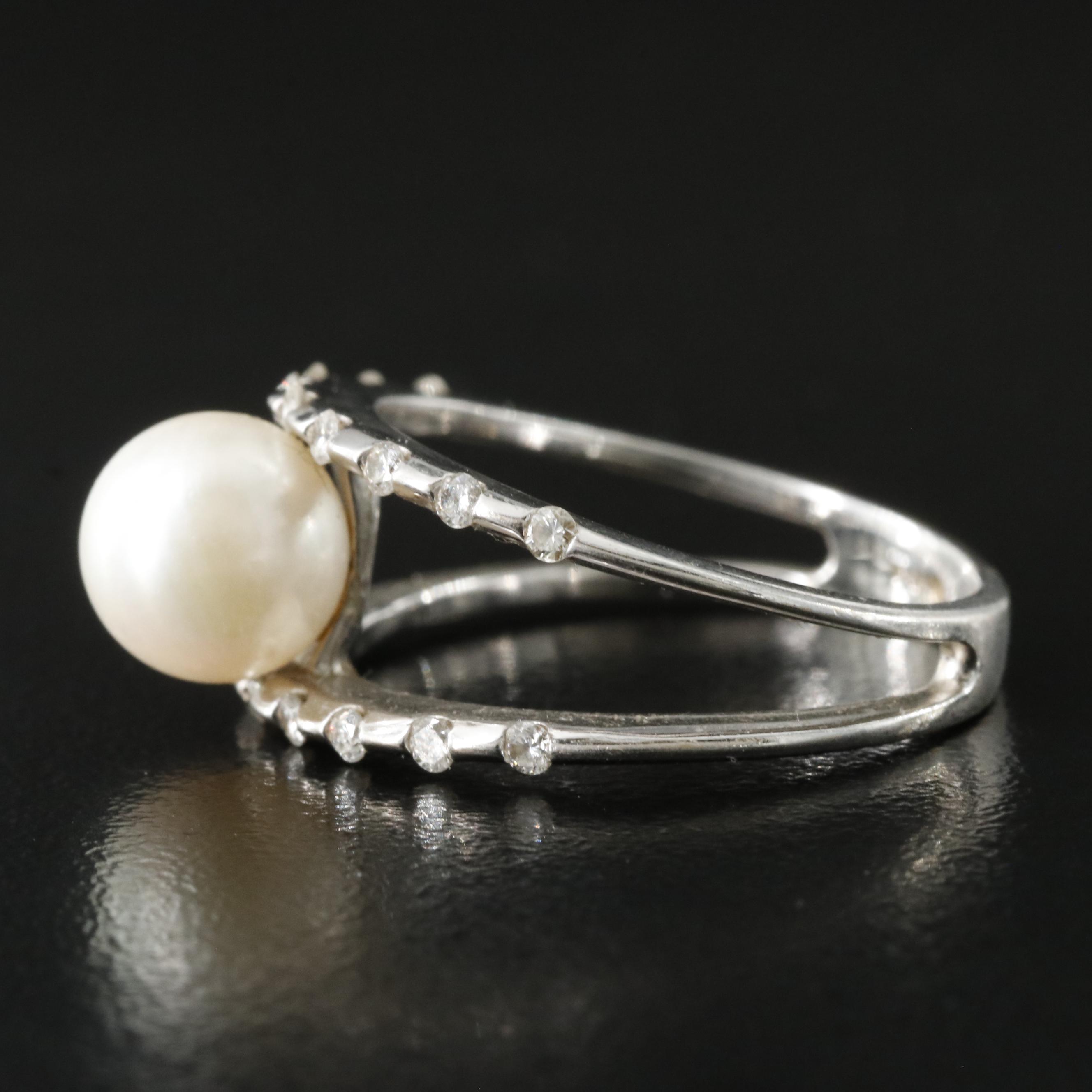 14K Pearl and 0.30 CTW Diamond Split Shank Ring