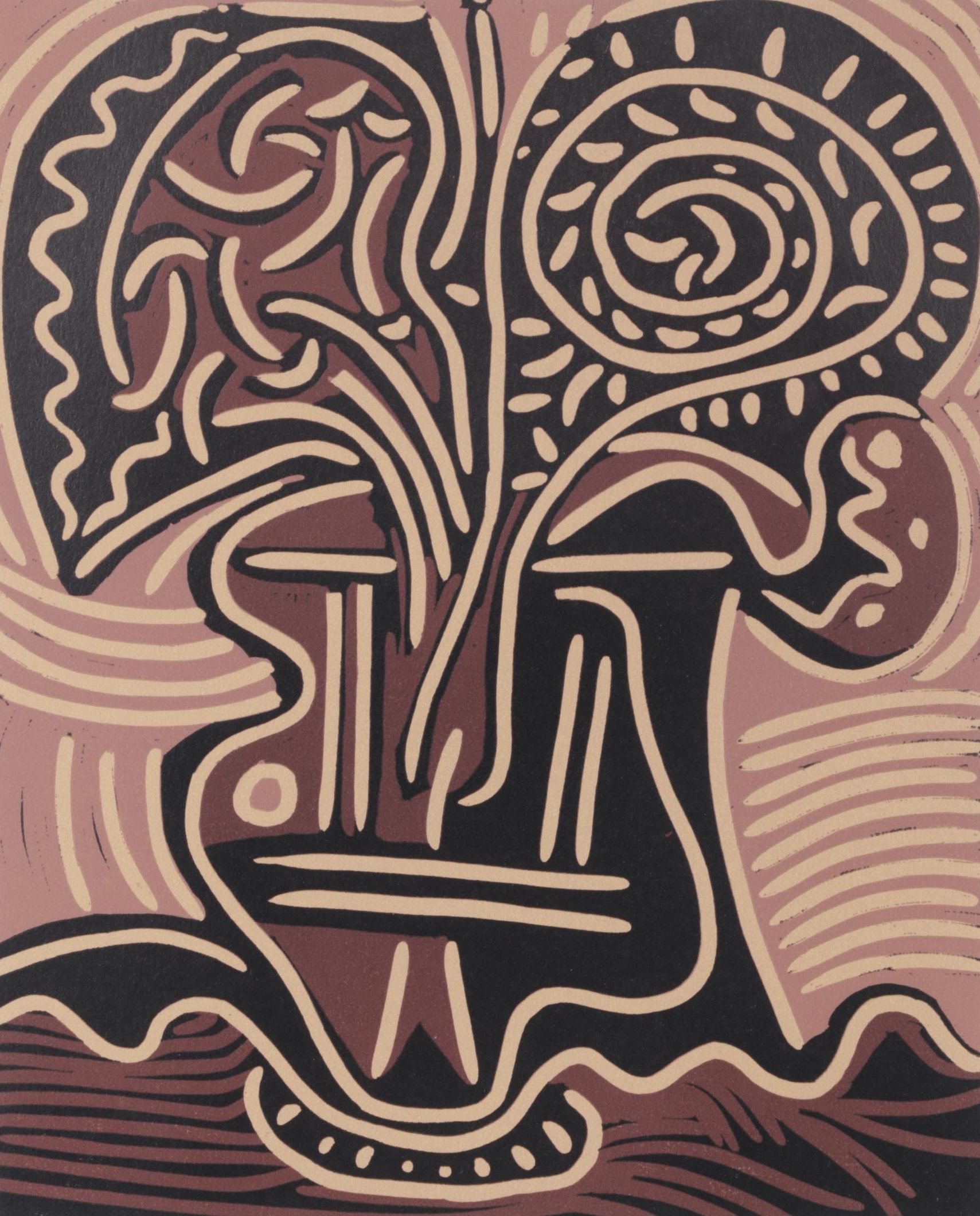 Pablo Picasso Linoleum Cut "Flower Vase," 1962
