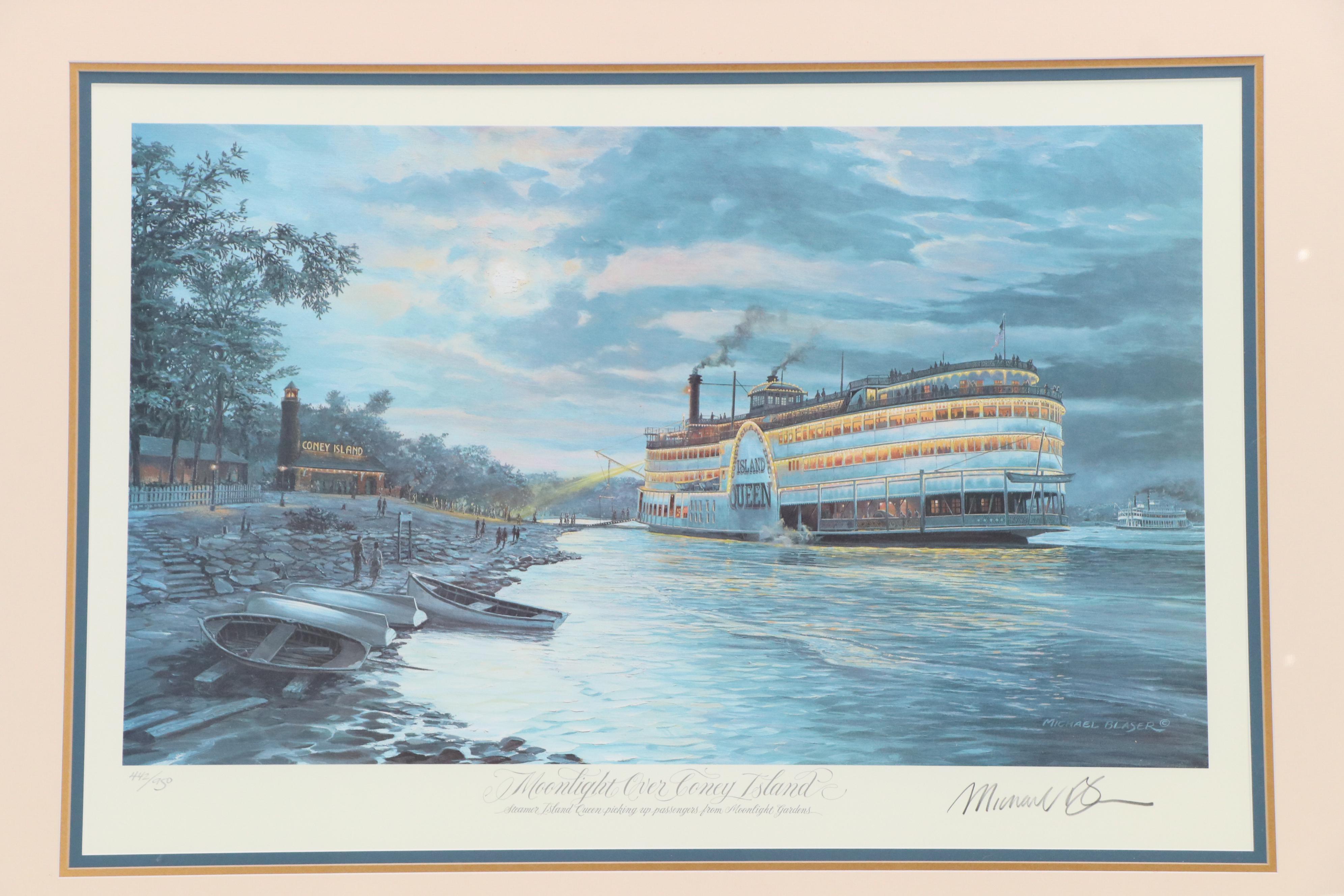 Michael Blaser Offset Lithograph "Moonlight Over Coney Island"