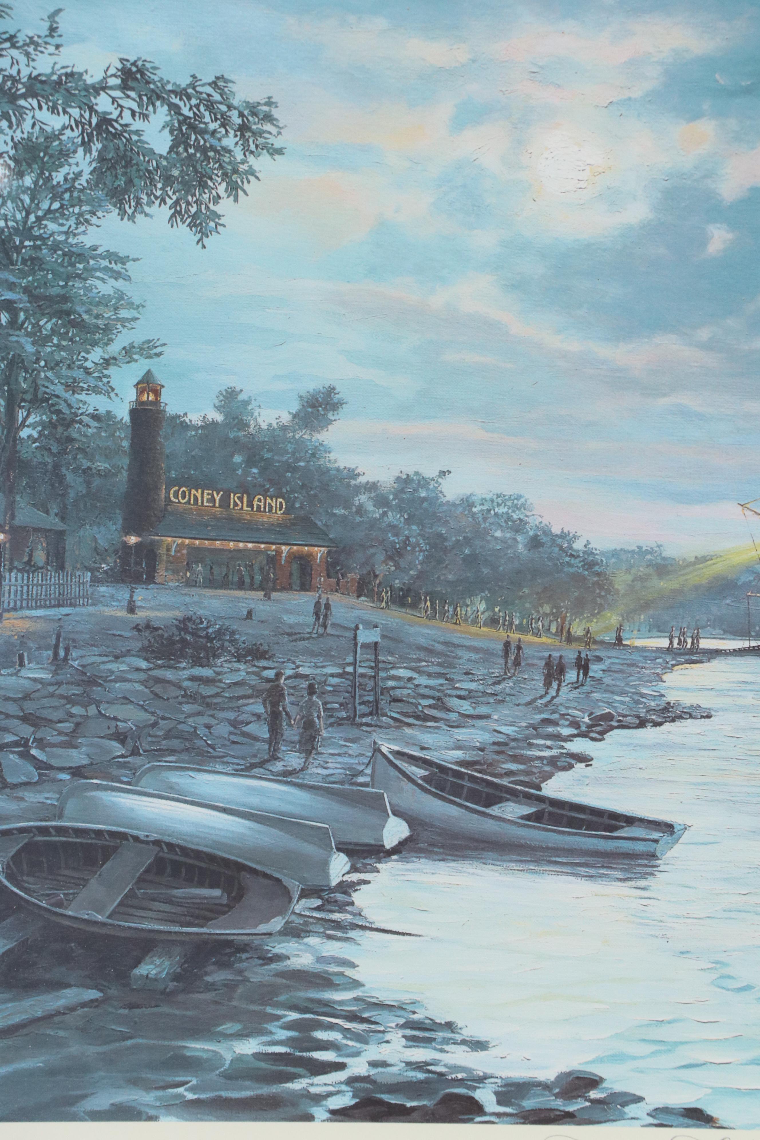 Michael Blaser Offset Lithograph "Moonlight Over Coney Island"