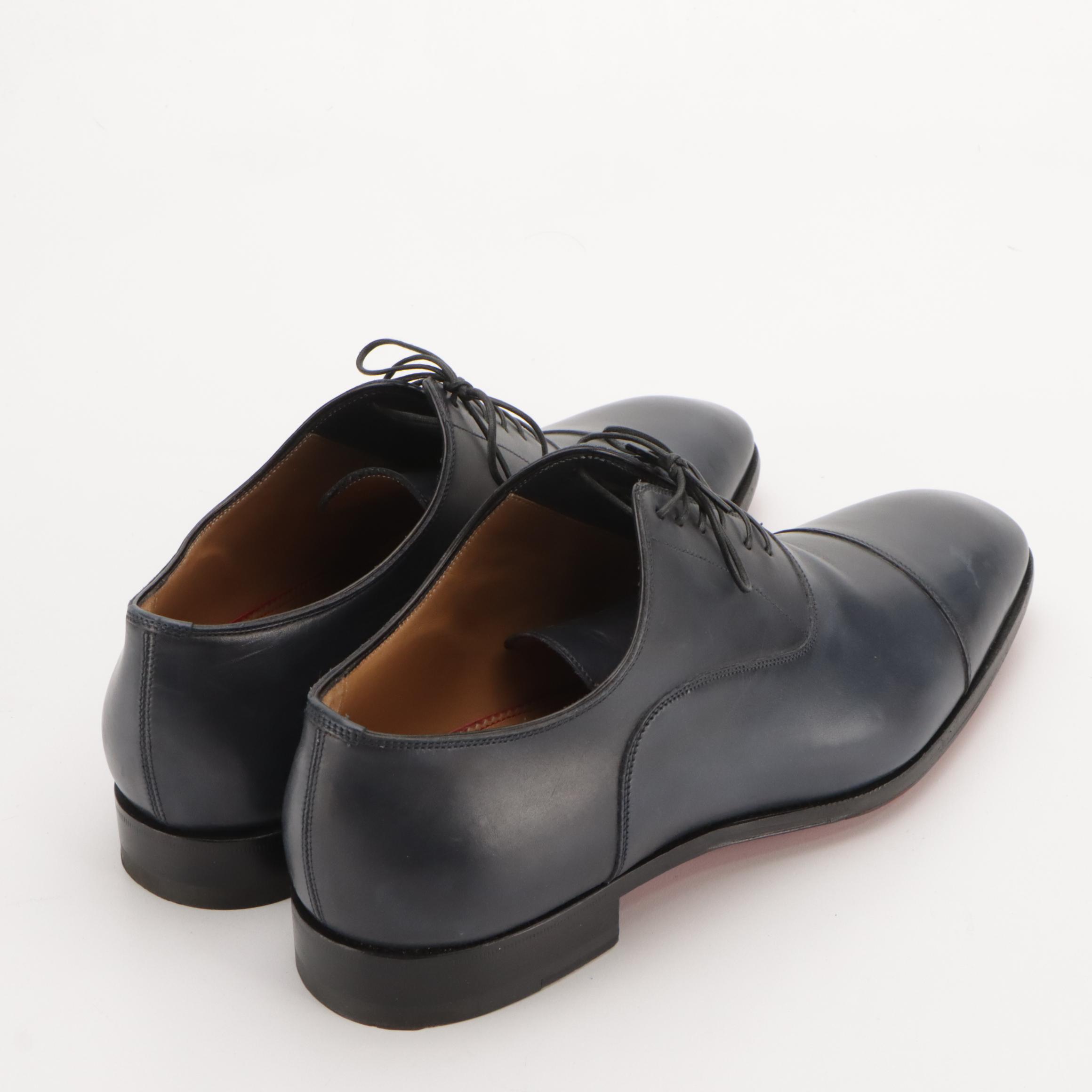 Men's Christian Louboutin Greggo Cap Toe Oxfords in Navy Calfskin Leather