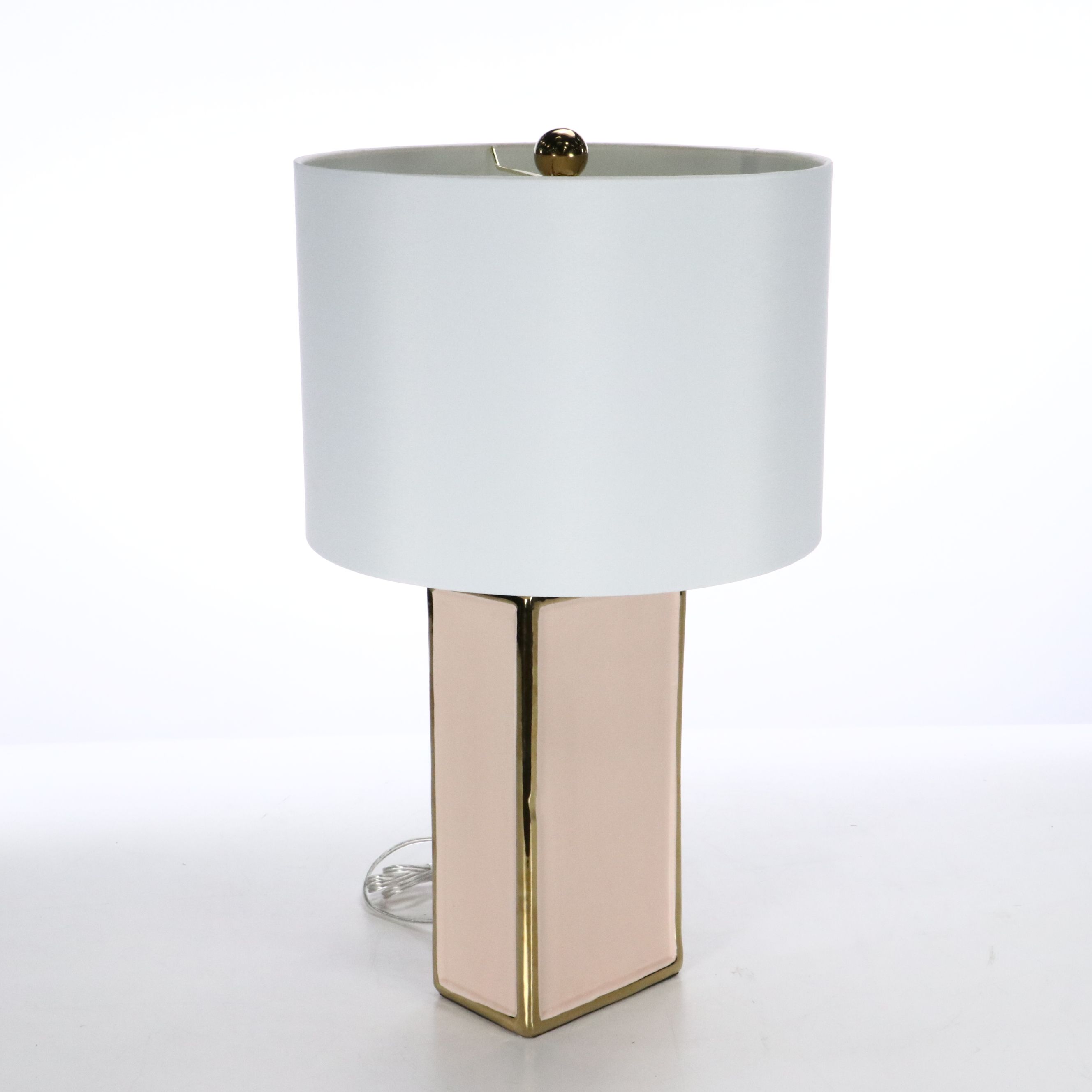 Pink and Gilt Ceramic Table Lamp Pair with Drum Shades