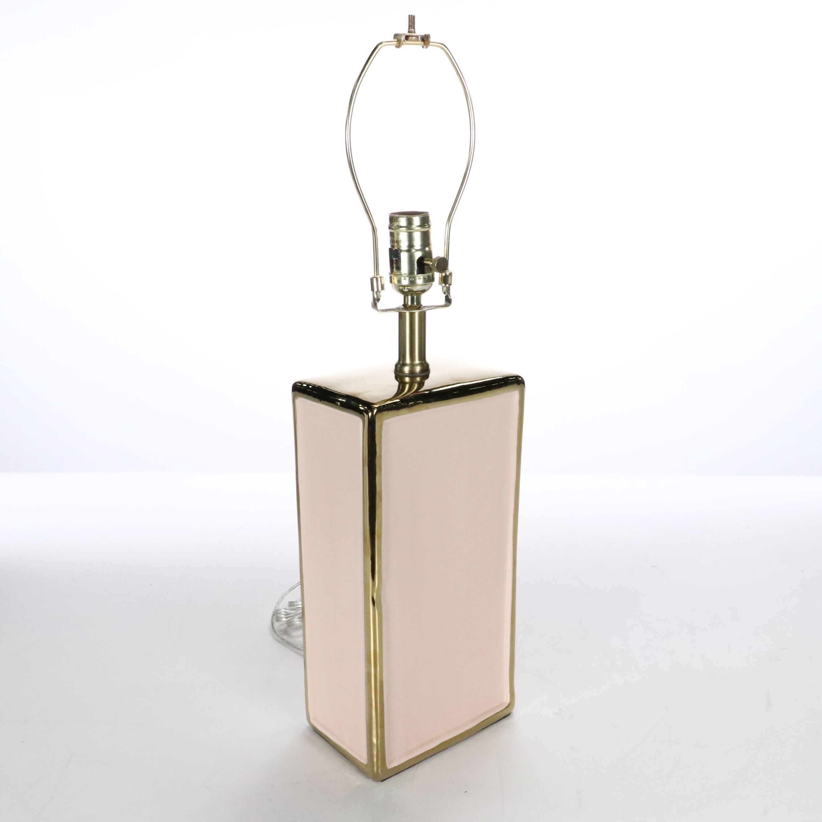 Pink and Gilt Ceramic Table Lamp Pair with Drum Shades