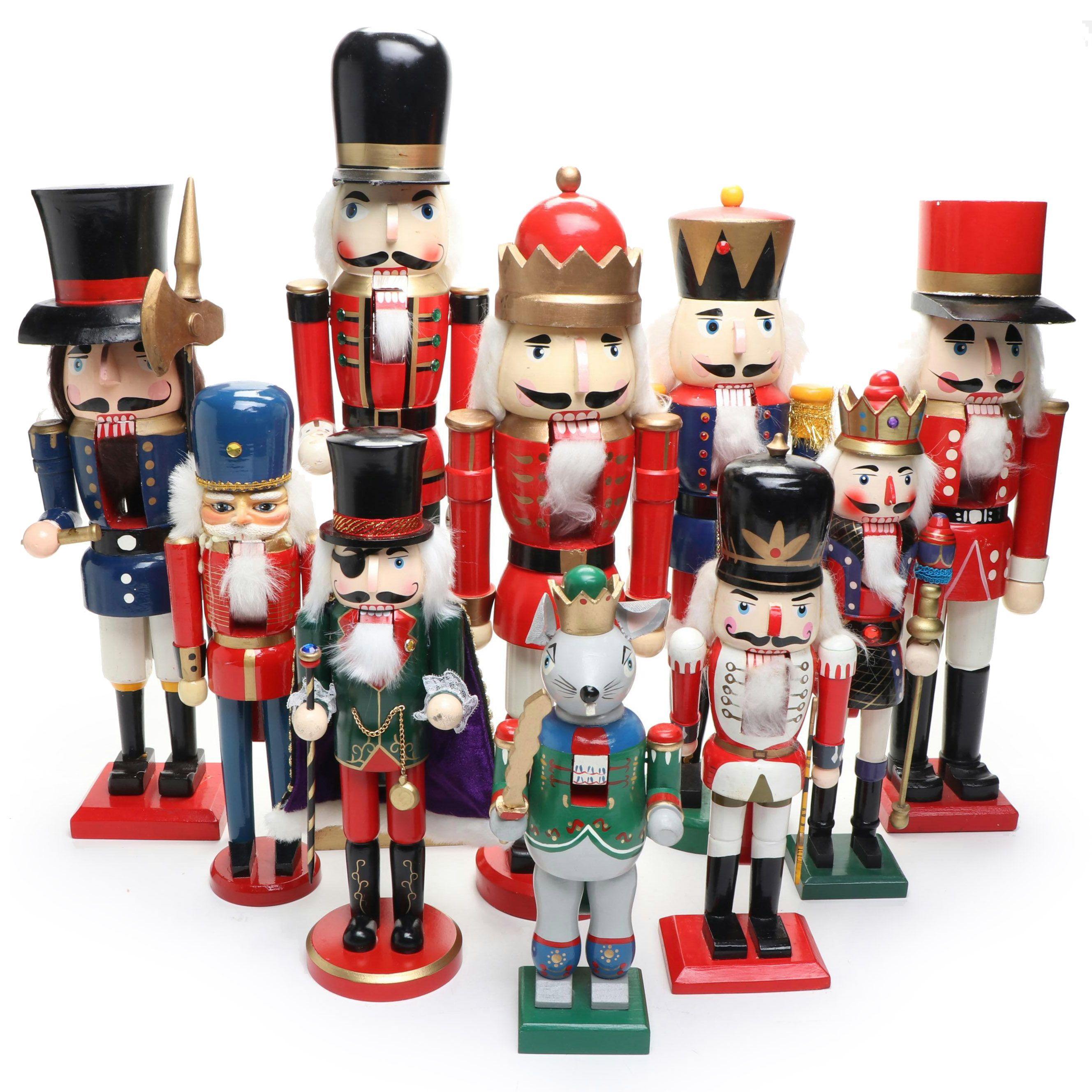 German Style Painted and Embellished Wood Nutcrackers