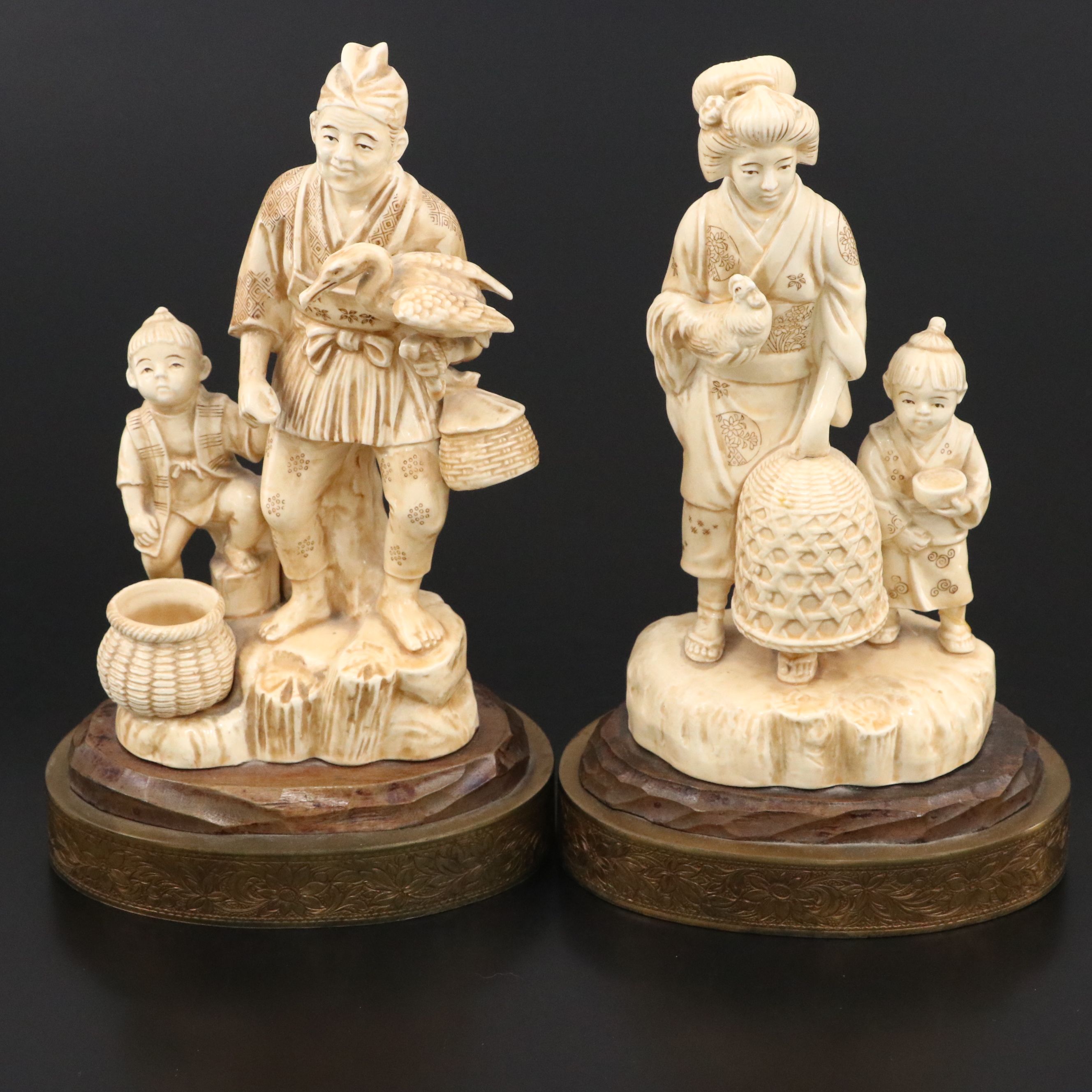 Chinese Ivory Ceramic Figural Groups, Mid to Late 20th Century