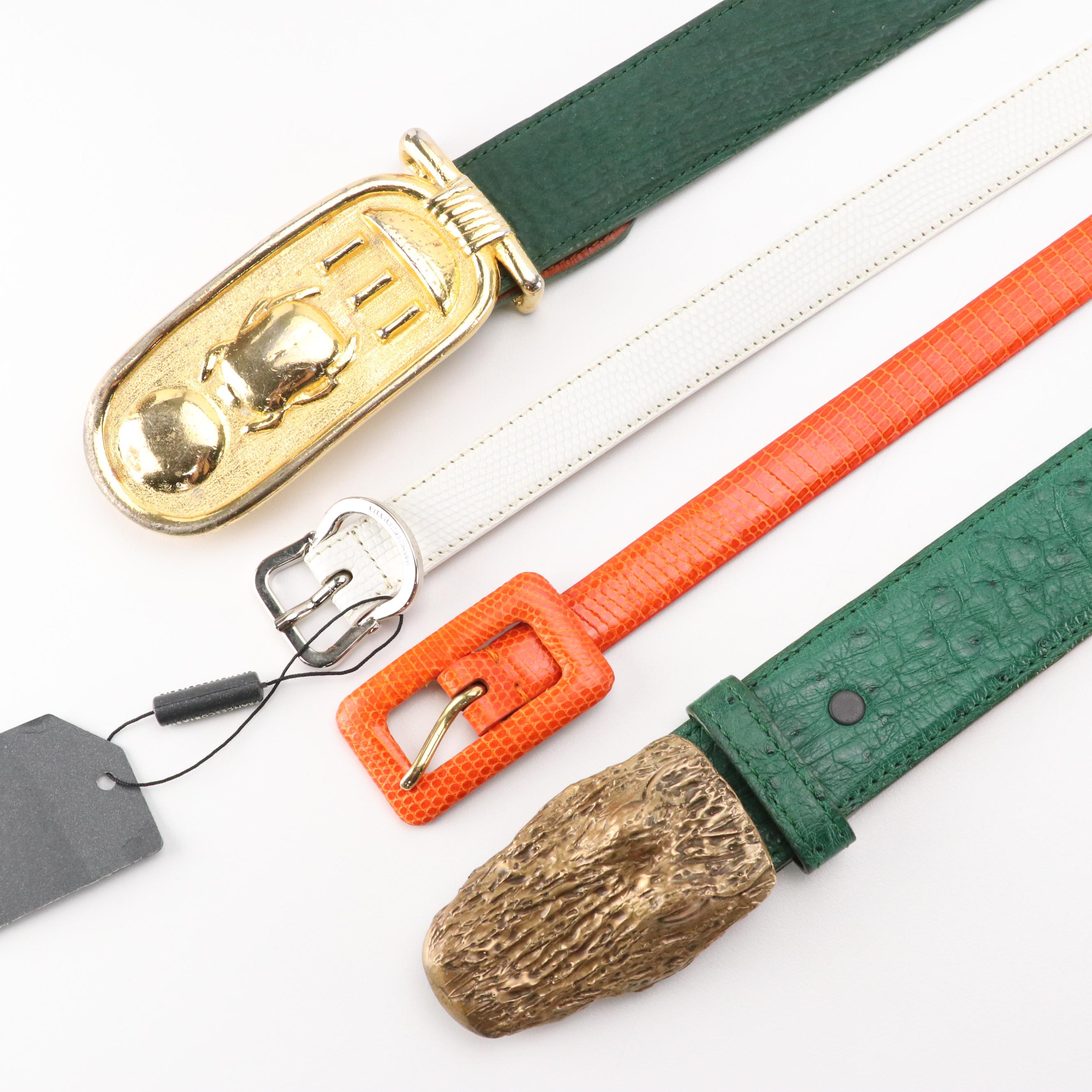 House of Fleming Green Ostrich Leather, Ralph Lauren Orange Lizard & Other Belts